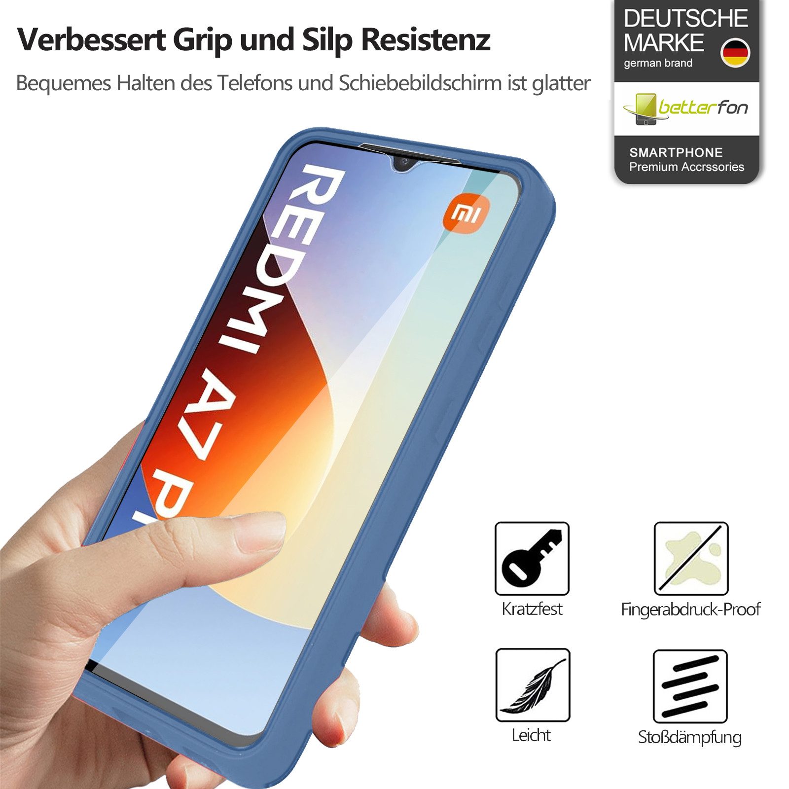 betterfon Handyhülle für Xiaomi Redmi A7 Pro 360° Hülle mit Integriertem Displayschutz, Vollschutz Case mit integriertem Displayschutz und klarer Sicht – Bild 2 von 5