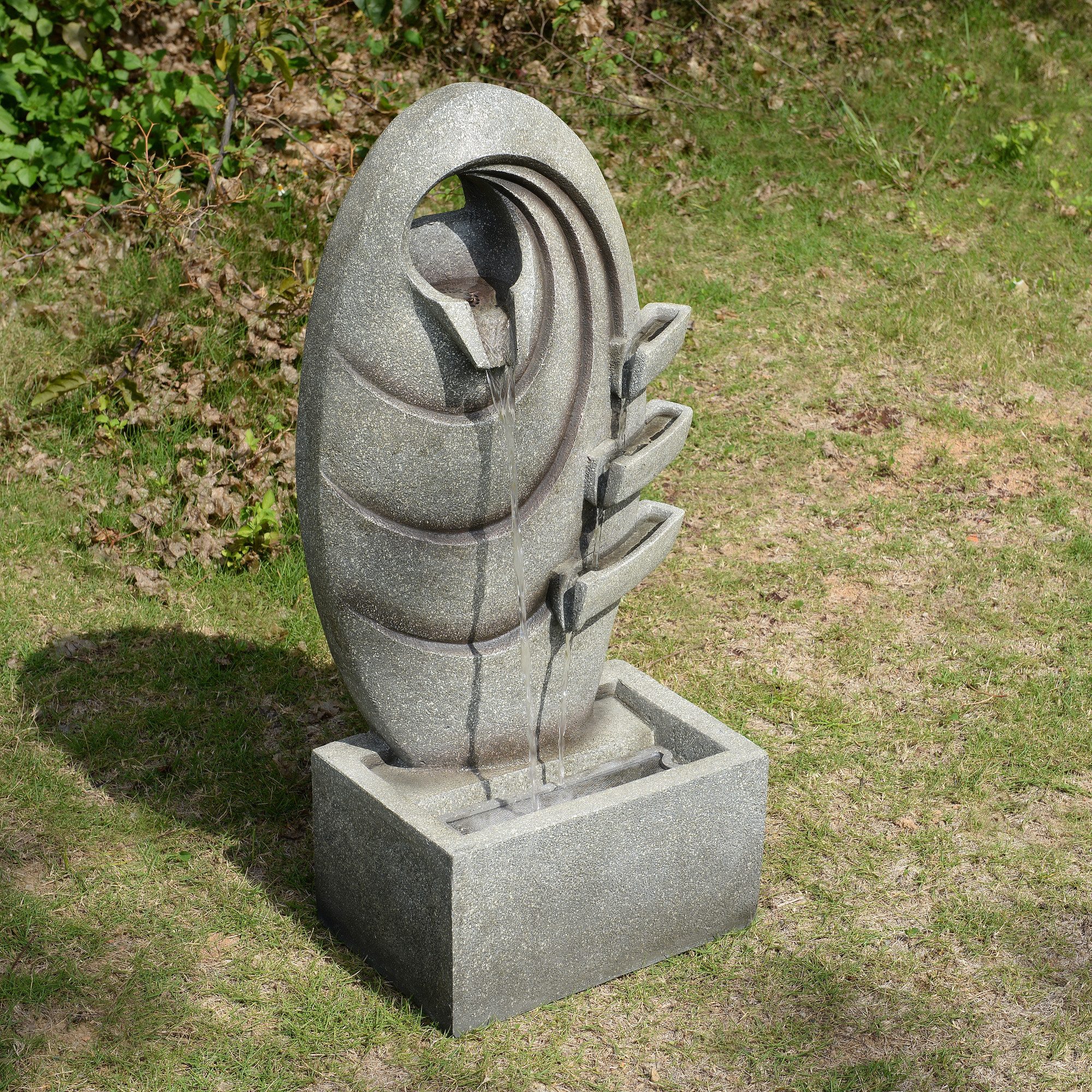 Teamson Home Gartenbrunnen Moderner ovaler Gartenbrunnen mit warmem LED-Licht, Grau