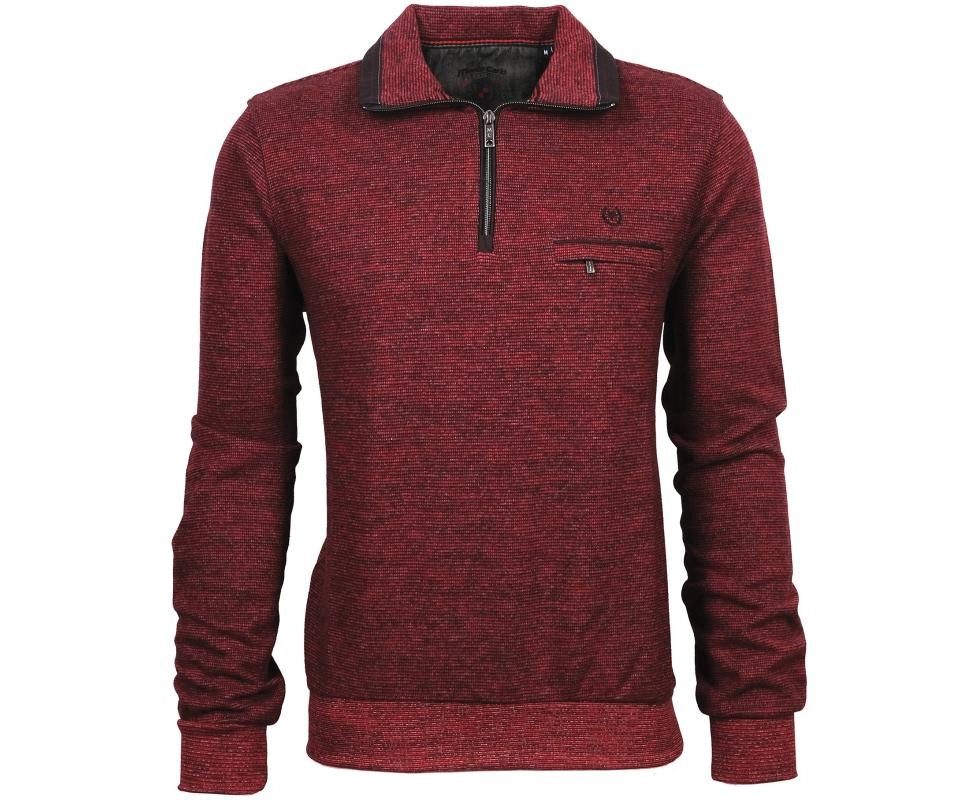 Mode Monte Carlo Sweatshirt Sweat-Shirt Troyer Zip Tomatenrot mit schwarz