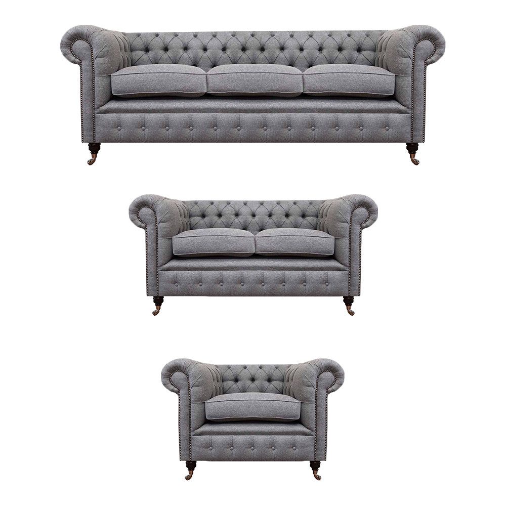 JVmoebel Chesterfield-Sofa Sofagarnitur Stoff Textil Polster Couch Sofa Garnitur 3tlg Neu, 3 Teile, Made in Europa