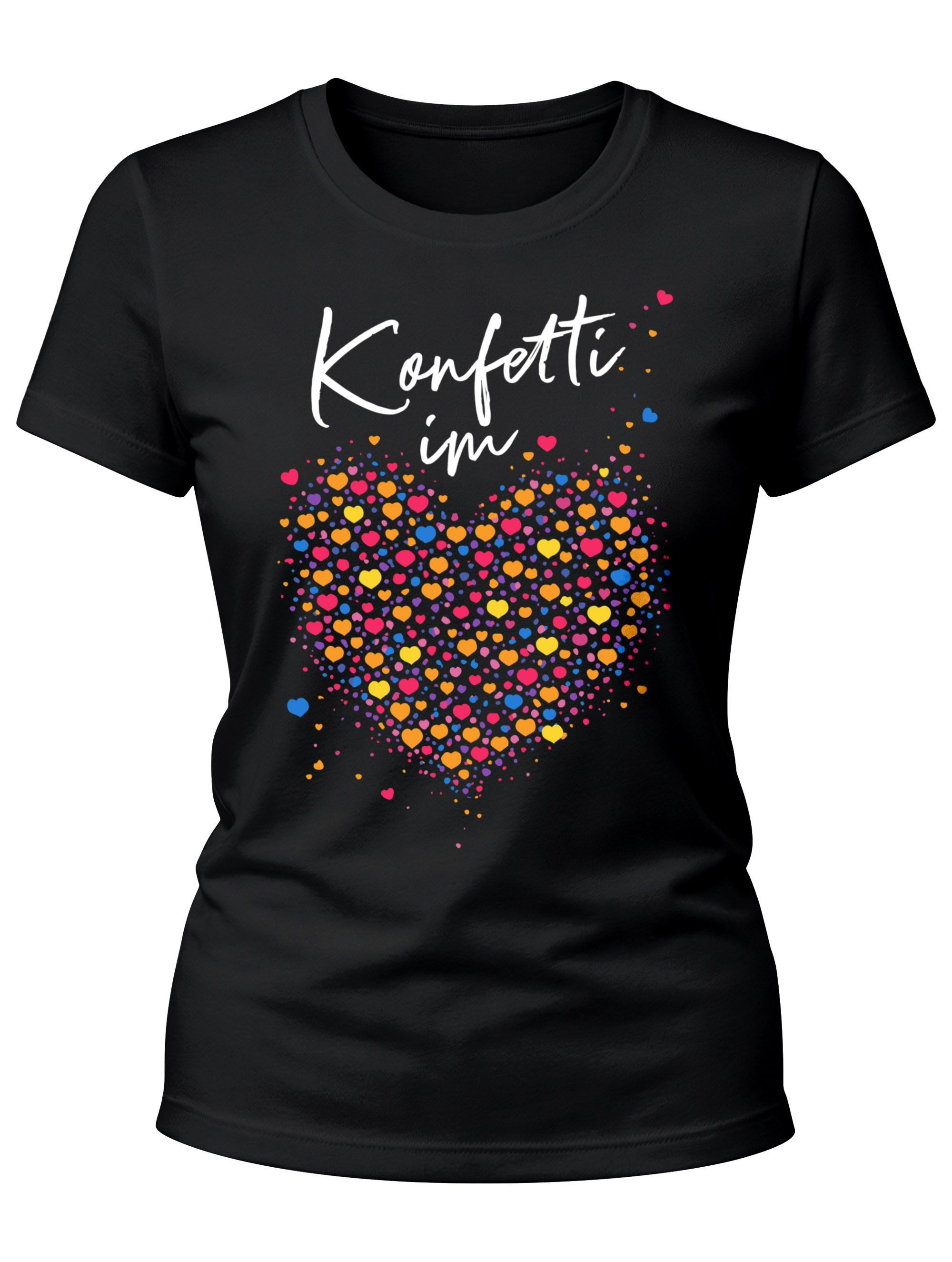 Print-Shirt Damen T-Shirt - Konfetti im Herz - Fasching Karneval Ersatz