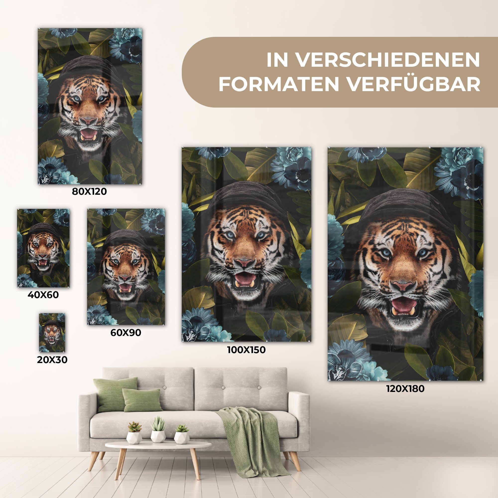 Wanddekoration St), auf - Bilder - Glas Acrylglasbild (1 Wandbild Glasbilder - auf Glas Foto - MuchoWow Pflanzen, Blumen Tiger bunt -