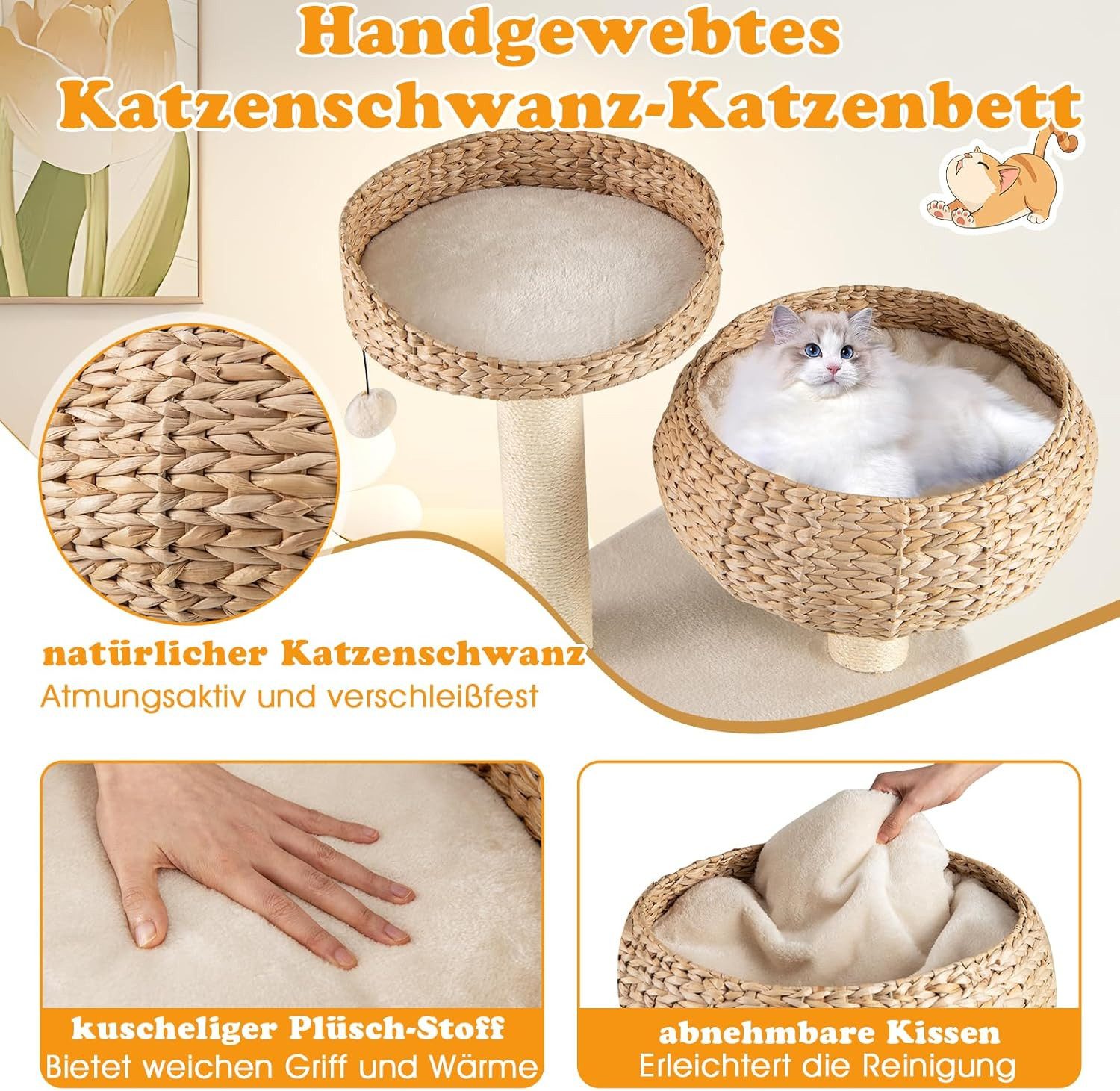 KOMFOTTEU Kratzbaum, Kratzbrett mit Sisal-Säulen & Hängender Ball