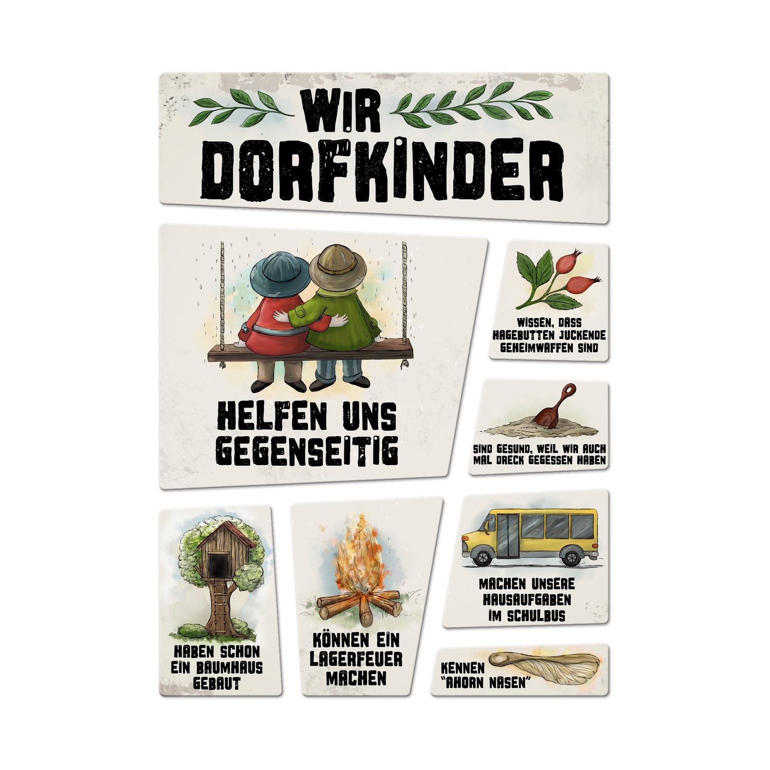 speecheese Magnet Wir Dorfkinder Kühlschrankmagnete im 8er Set Retro Stil Erinnerungen