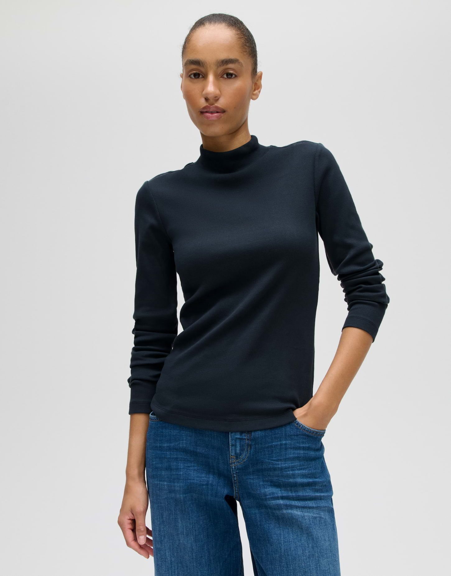 OPUS Longsleeve Somy rib aus weichem Jersey Gerader Schnitt mit Rollkragen und feiner Rippung