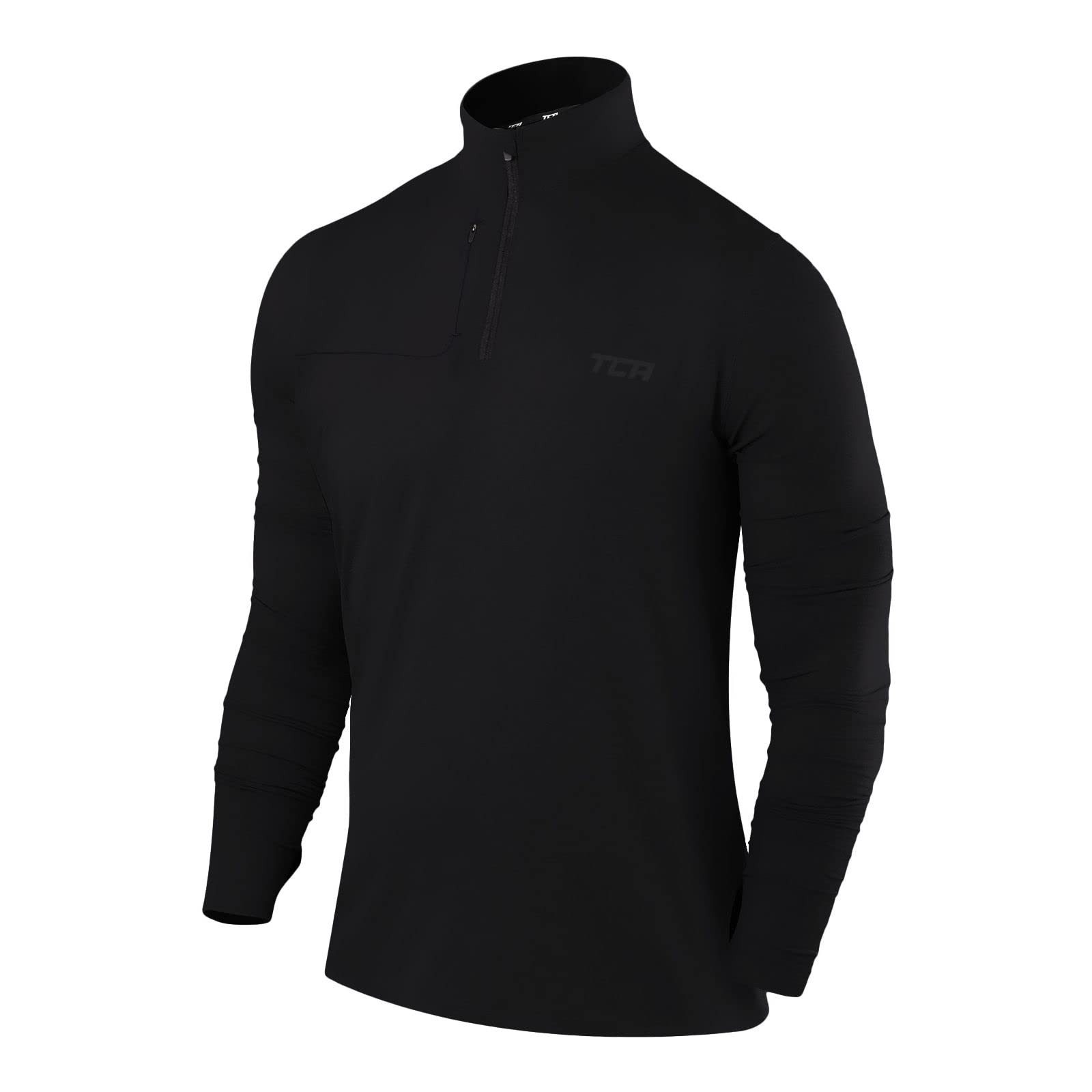 TCA Trainingsshirt TCA Herren Quickdry Langarm Laufshirt mit Reißverschluss - Schwarz, S (1-tlg)