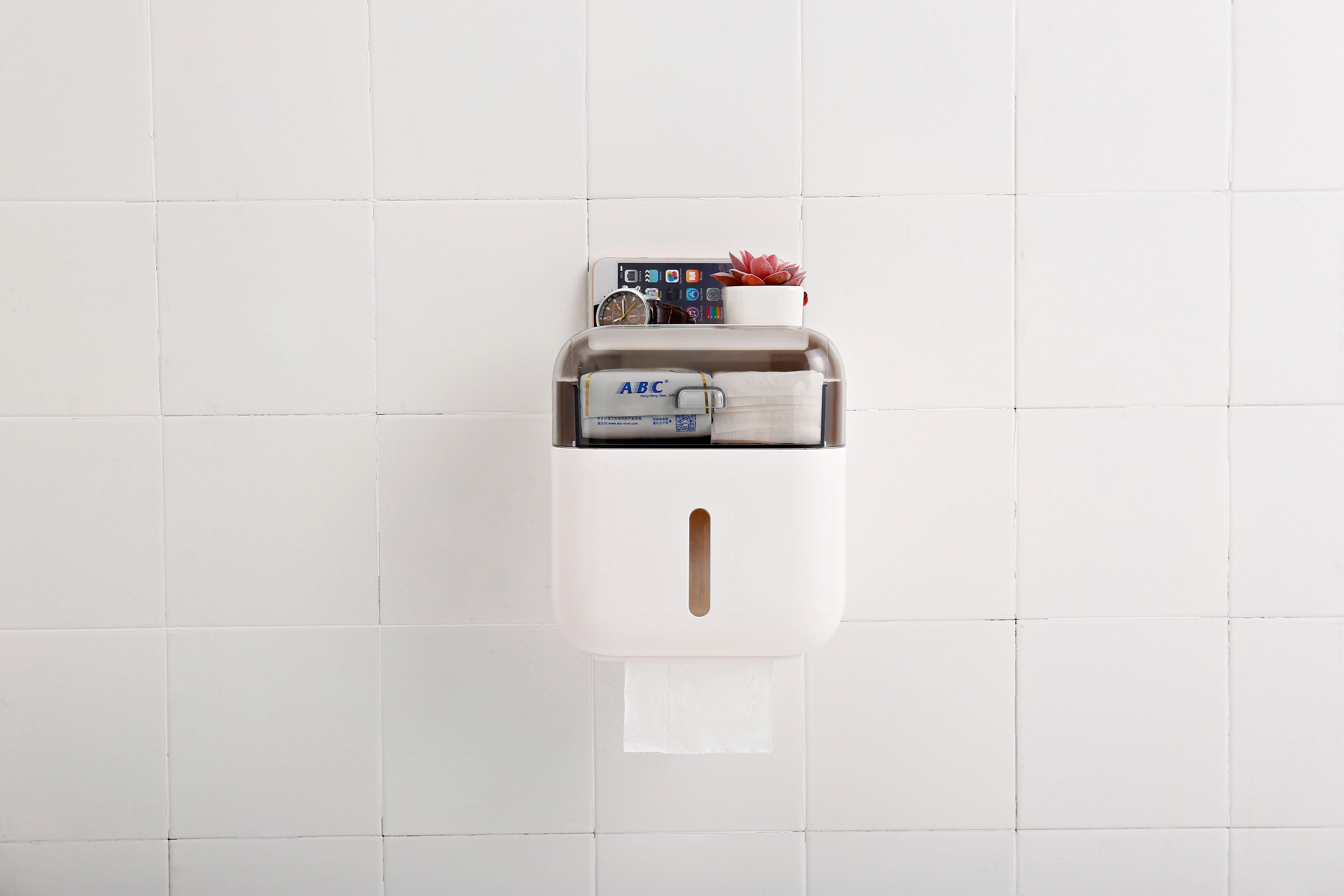Creliv mit & Toilettenpapierhalter (1) Selbstklebend Handyhalter, Schublade Transparent