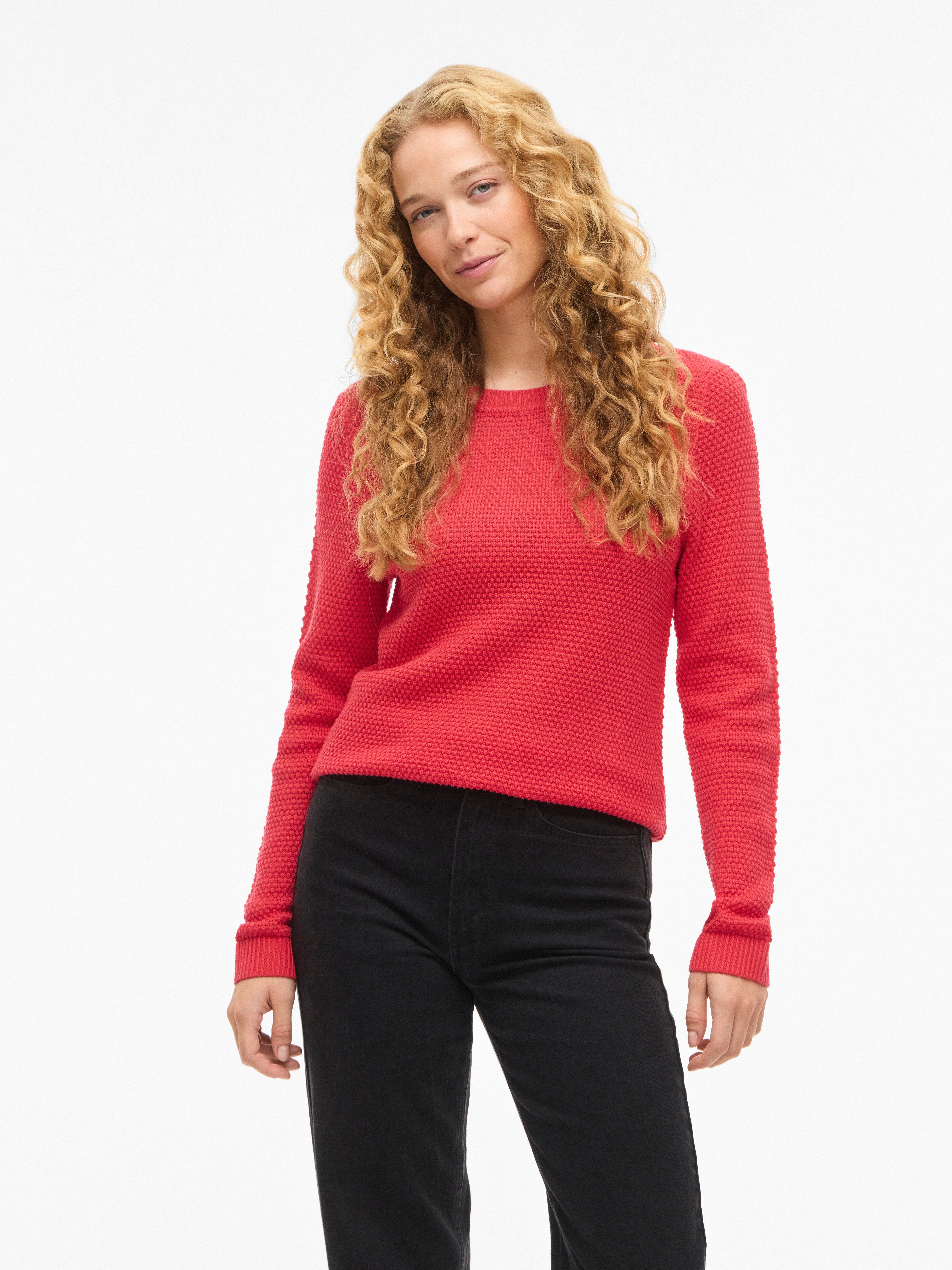 Vila Rundhalspullover VIDALO O-NECK L/S KNIT TOP- NOOS Baumwolle, regular fit