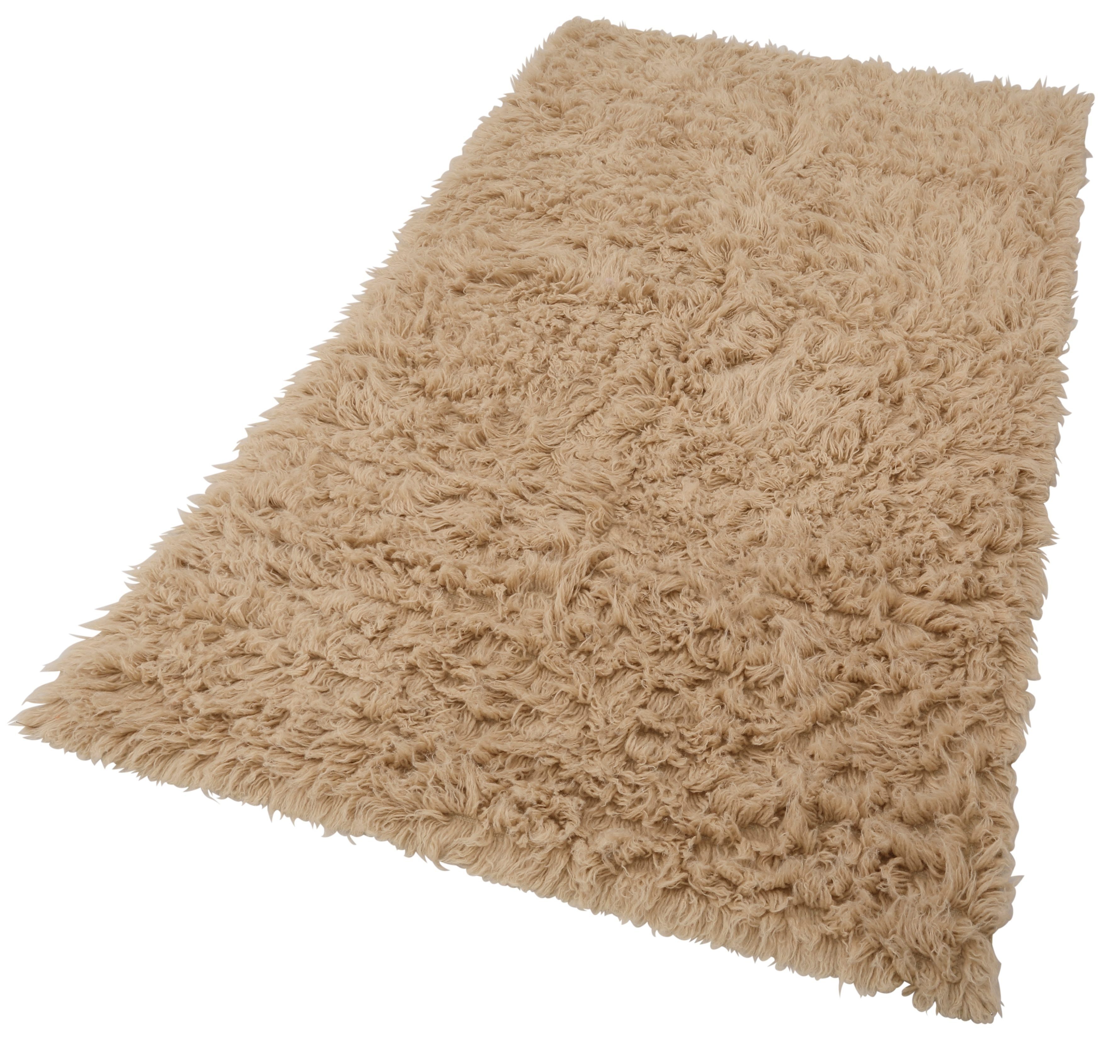 Uni-Farben, Teppich, mm, Handweb rechteckig, Wollteppich g, reine 60 Flokati sand Carpet, handgewebt 1500 Höhe: Böing Wolle,
