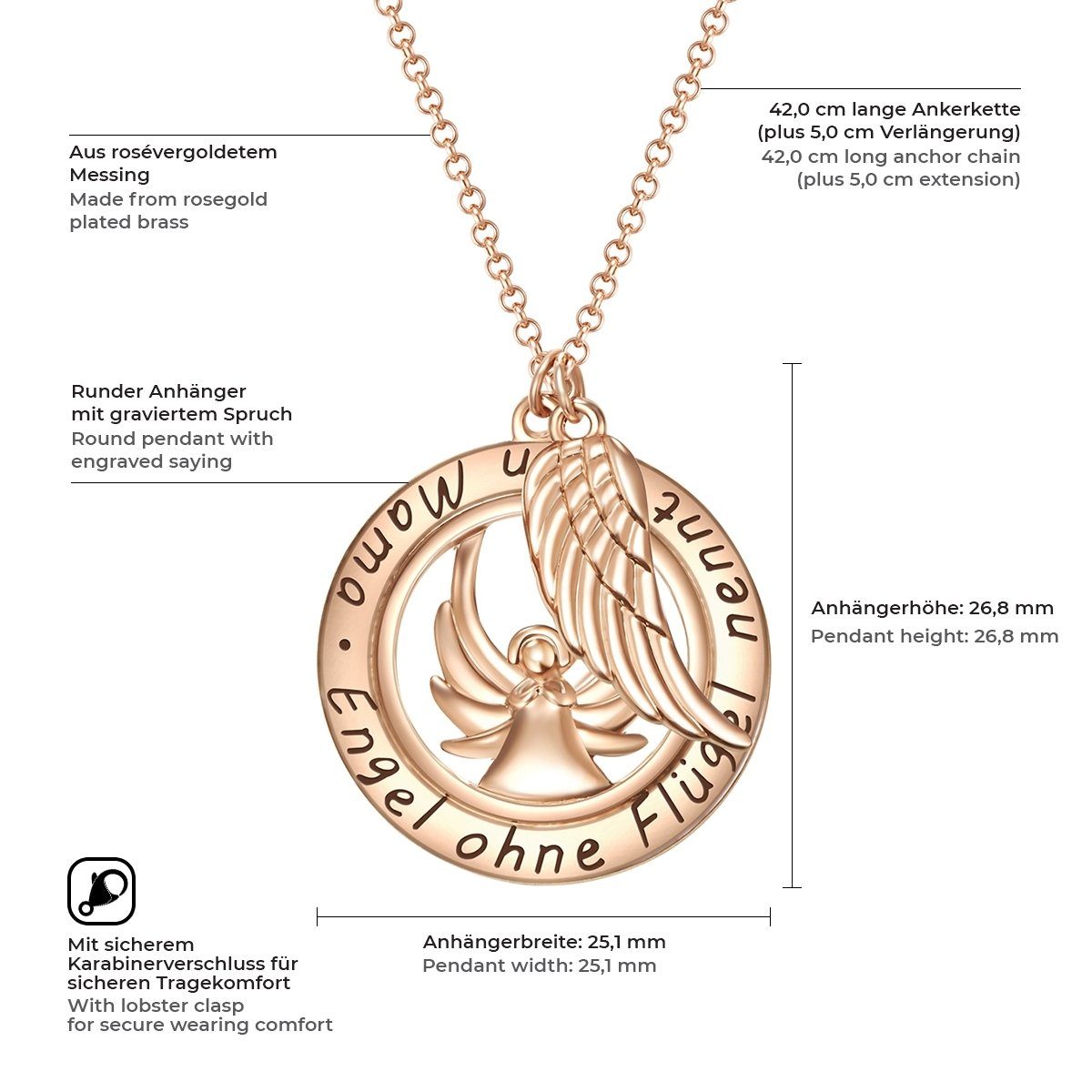Rafaela Donata Collier Engel/Flügel roségold, aus Messing