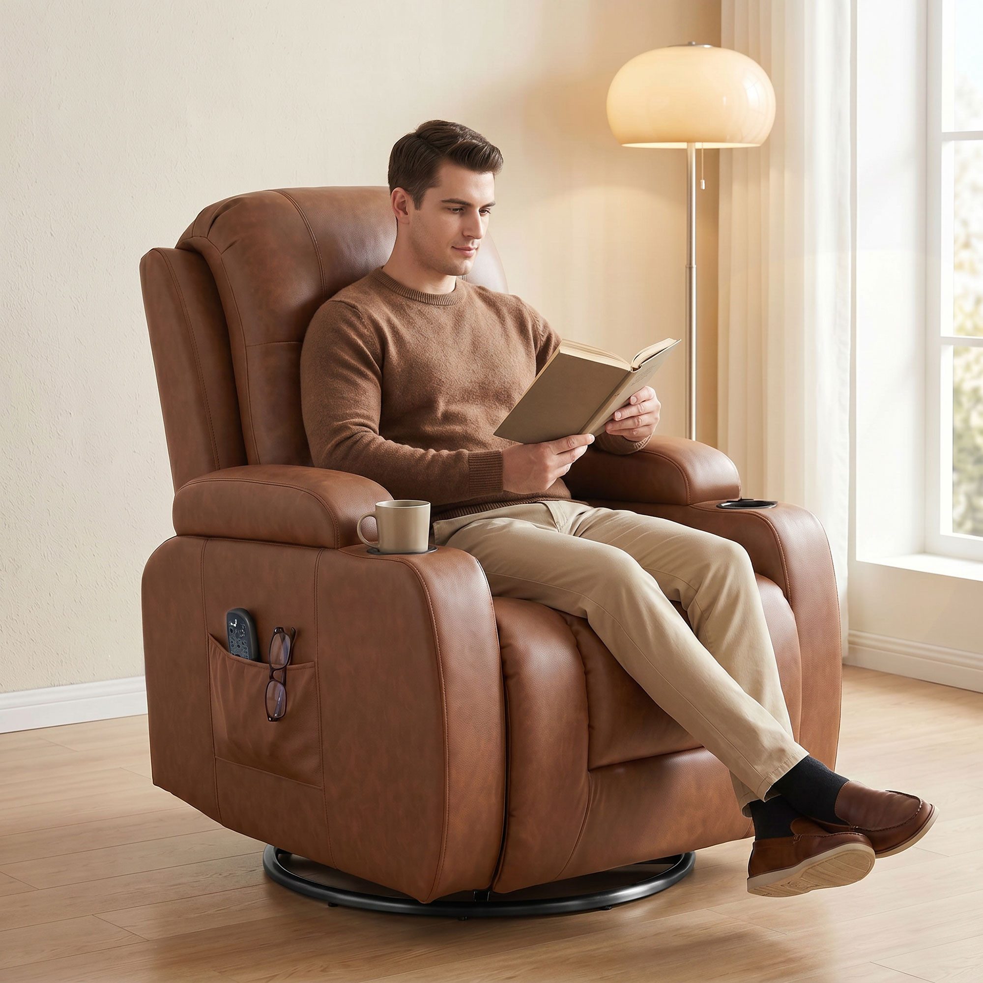 HOMCOM Massagesessel Relaxsessel Fernsehsessel mit Liegefunktion 8-Punkt-Massage mit Wärme (Set, 1-St., 1), drehbar, wippend
