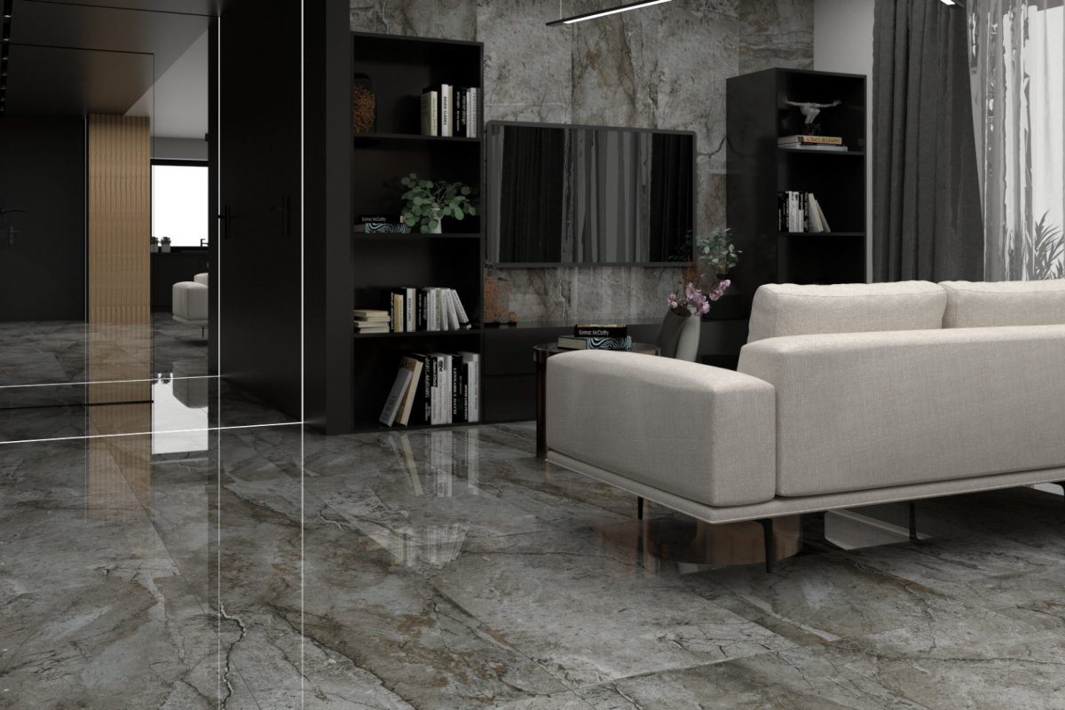 Wandfliese 1 Paket (1,44 m) Fliesen STORM STONE LIGHT GREY (60 × 60 cm), poliert, grau, Wandgestaltung Badezimmer Duschwand Wand Innen Im Haus Steinoptik