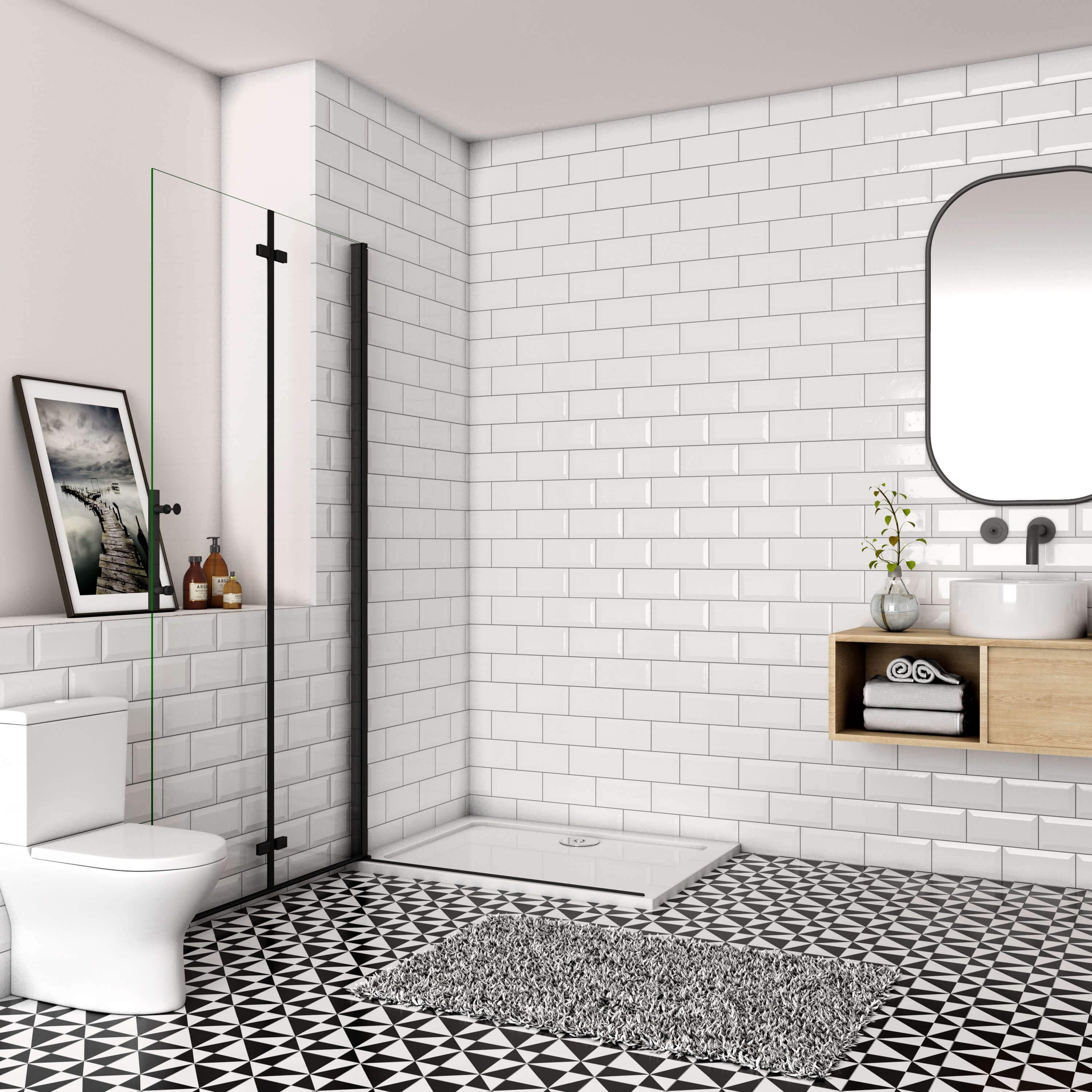 Aica Sanitär Walk-in-Dusche 195cm Duschwand Duschabtrennung Falttür Scharniertür Duschtür Schwarz, Einscheibensicherheitsglas, mit Antikalk-Versiegelung – Bild 3 von 5