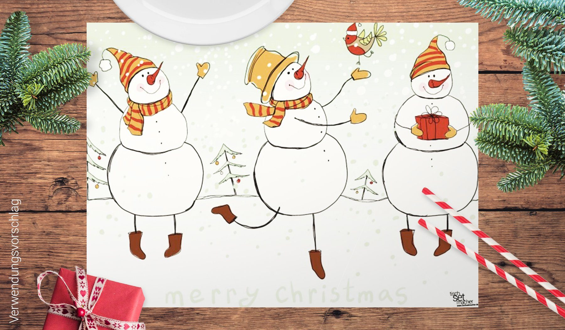 Tischsetmacher Platzset Tischsets abwaschbar - Tanzende Schneemänner - Prem günstig online kaufen