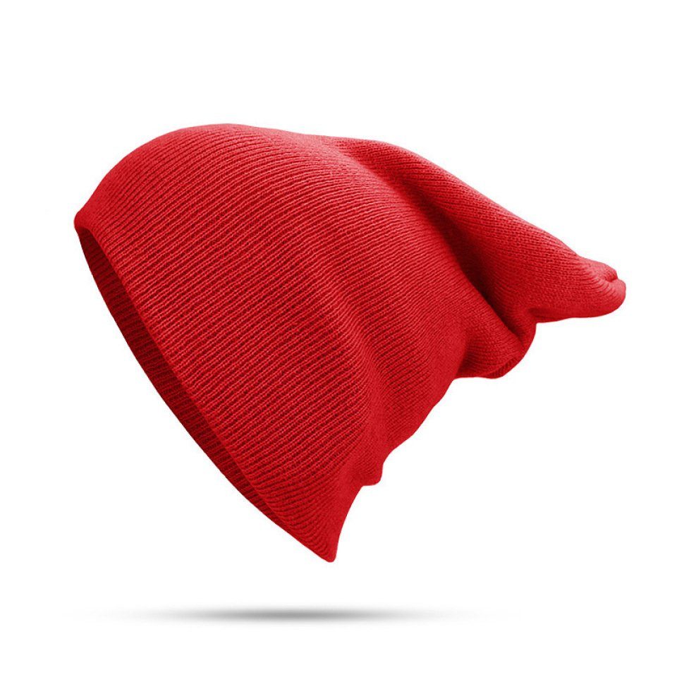 Blusmart Strickmütze Mütze Für Damen Und Herren, Unisex, Mit Bündchen, Einfarbig, Warm Rot