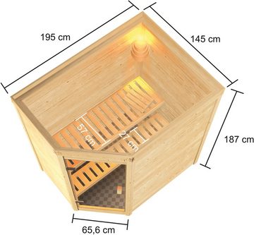 welltime Sauna Juli, BxTxH: 195 x 145 x 187 cm, 38 mm, 3,6-kW-Plug & Play Ofen mit int. Steuerung