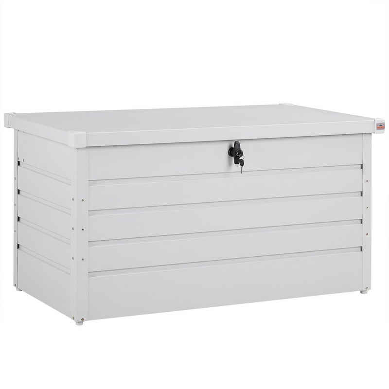 Gardebruk Auflagenbox, Metall Auflagenbox 360L abschließbar Gasdruckfeder Kissenbox Gartentruhe Gerätebox Garten Aufbewahrungsbox Weiß