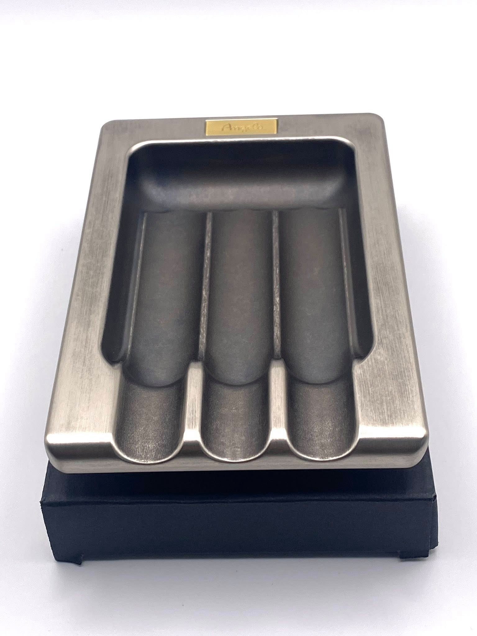 meytrade Aschenbecher Zigarrenascher vintage antik aus Metall gebürstet mit 3 Ablagen, 3 Ablagen
