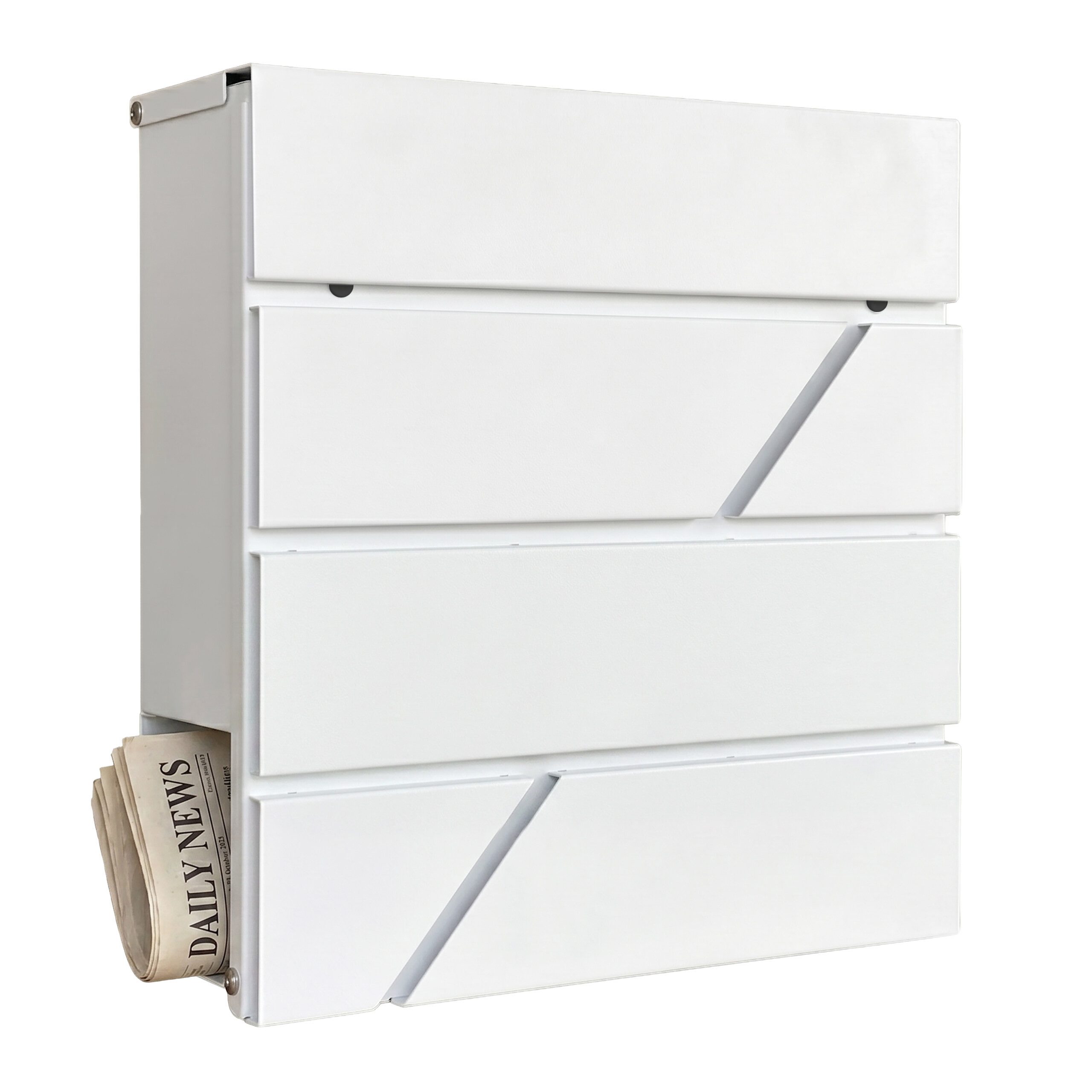 relaxdays Wandbriefkasten Metall Briefkasten mit Zeitungsfach, weiß