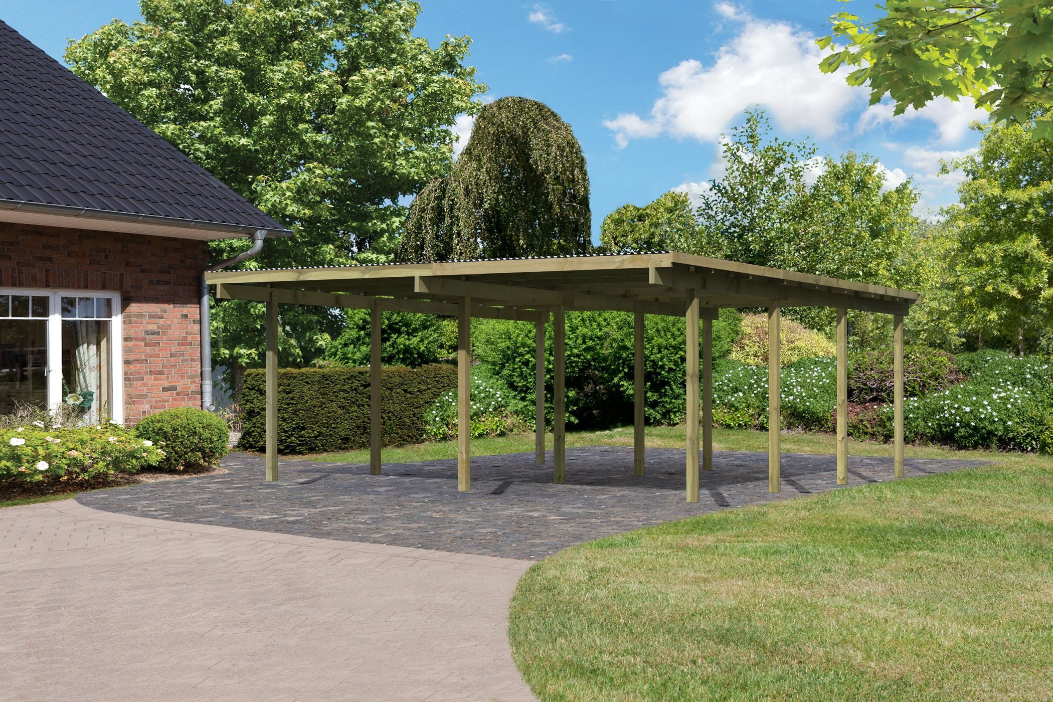 Karibu Doppelcarport »ECO 2« Variante A, kesseldruckimprägniert, BxT: 527x576 cm, 206 cm Einfahrtshöhe, aus Masivholz