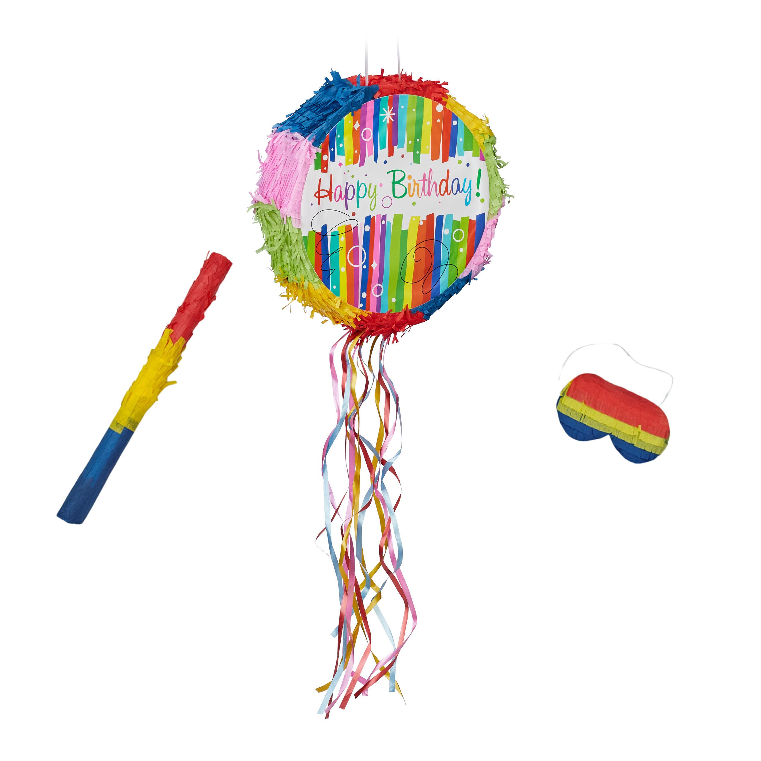relaxdays Pinata Set Geburtstag mit Stab und Maske