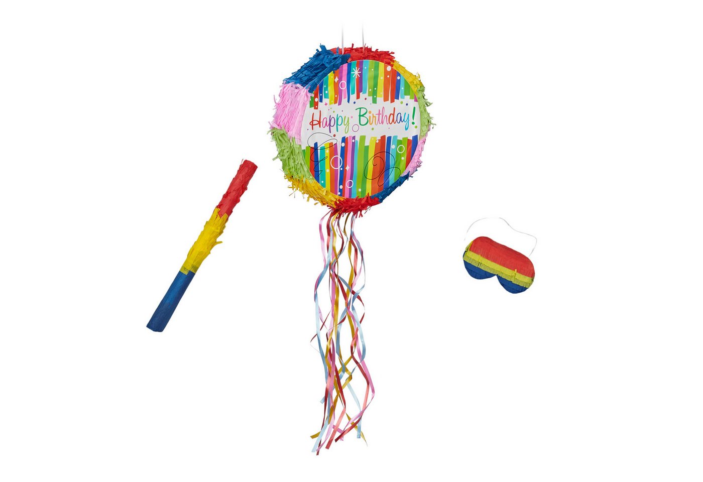 relaxdays Pinata Set Geburtstag mit Stab und Maske