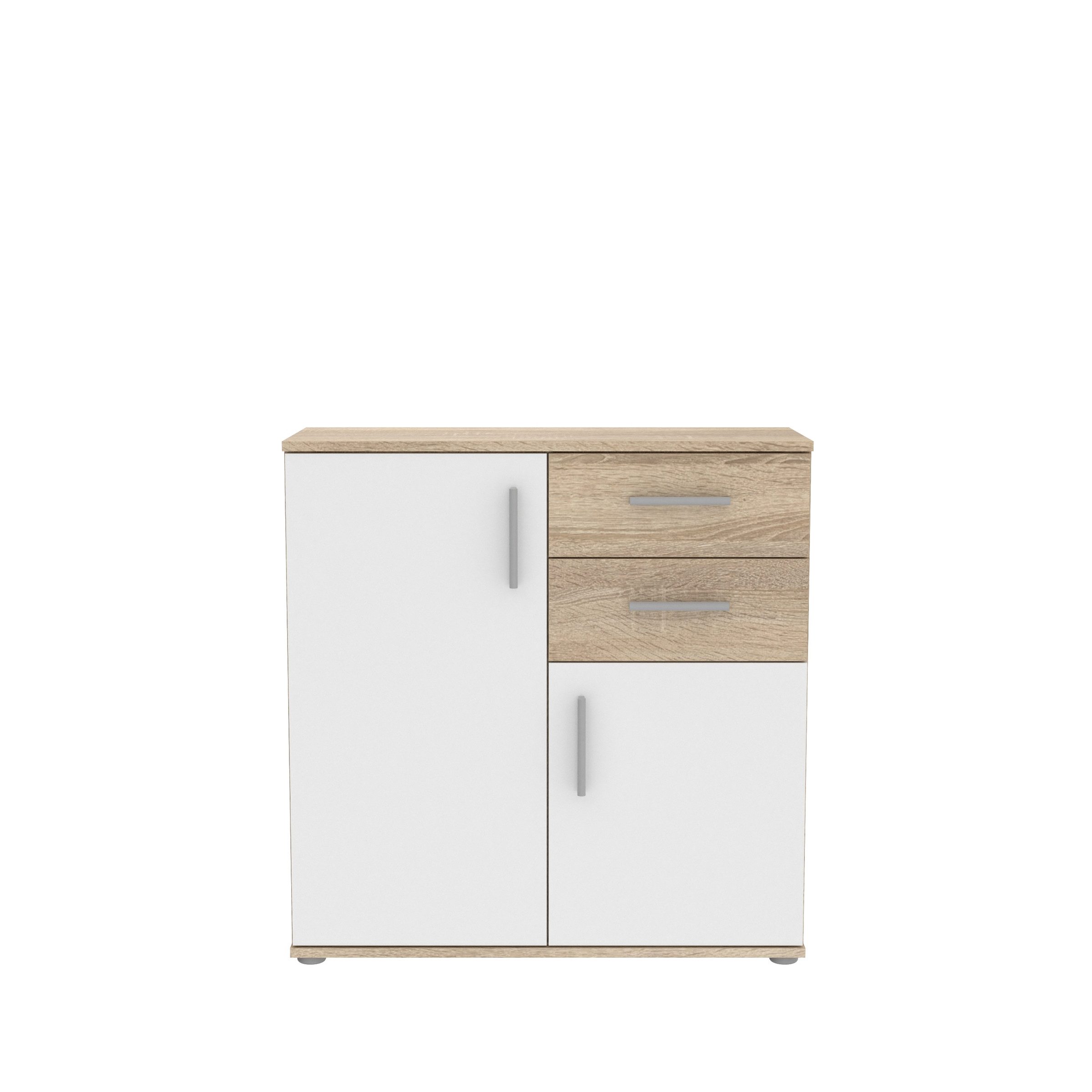 freiraum Kommode IKOLI, 2 Türen, 2 Schübe, Sonoma Eiche Dekor / Weiss - 79,9x81,7x31,4cm BxHxT