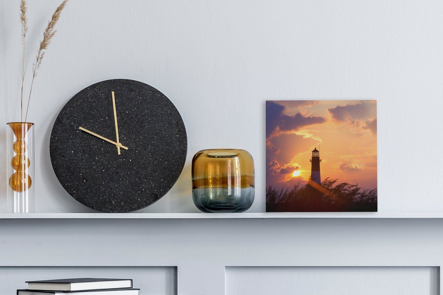 (1 Gras, - Leinwandbild St), Wohnzimmer Leuchtturm Leinwand OneMillionCanvasses® Bilder für - Sonne Schlafzimmer