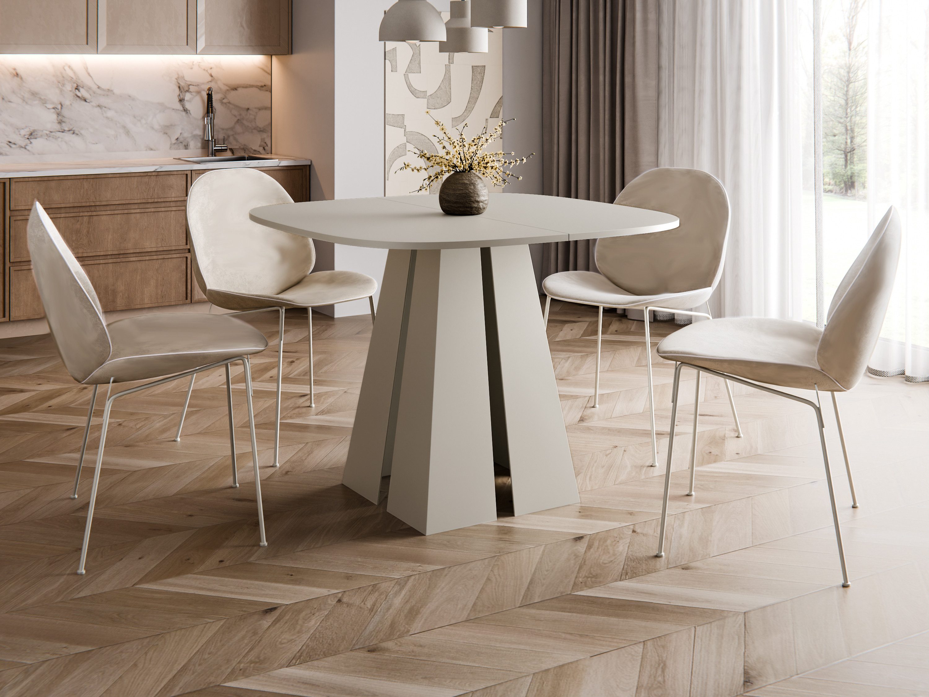 Compleo Esstisch Ø: 100cm oder 120 cm, Minimalistischer Tisch im Japandi-St günstig online kaufen