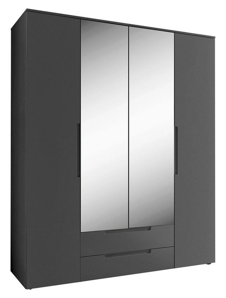 Pol-Power Drehtürenschrank SPICE, B 160 cm x H 208 cm, Graphit Dekor, 4  Türen, 2 Schubladen