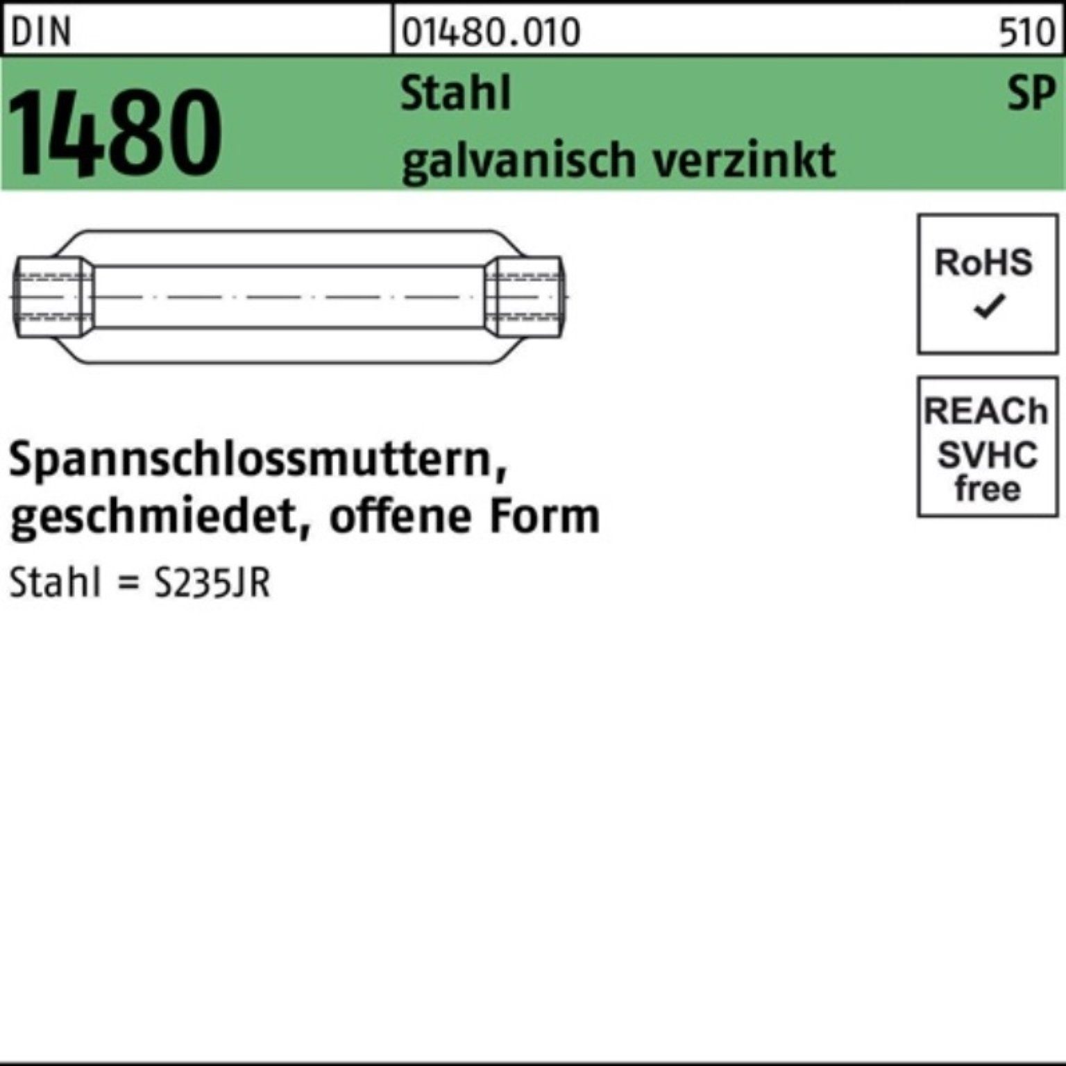 Reyher Spannschloss 100er Pack Spannschlossmutter DIN 1480 offen SP M20/200 Stahl galv.ver