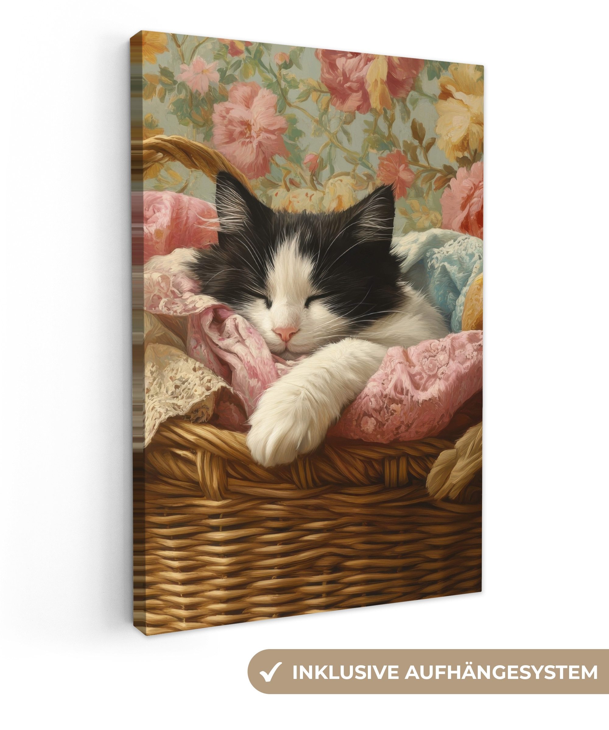 OneMillionCanvasses® Leinwandbild Katze - Blumendruck - günstig online kaufen