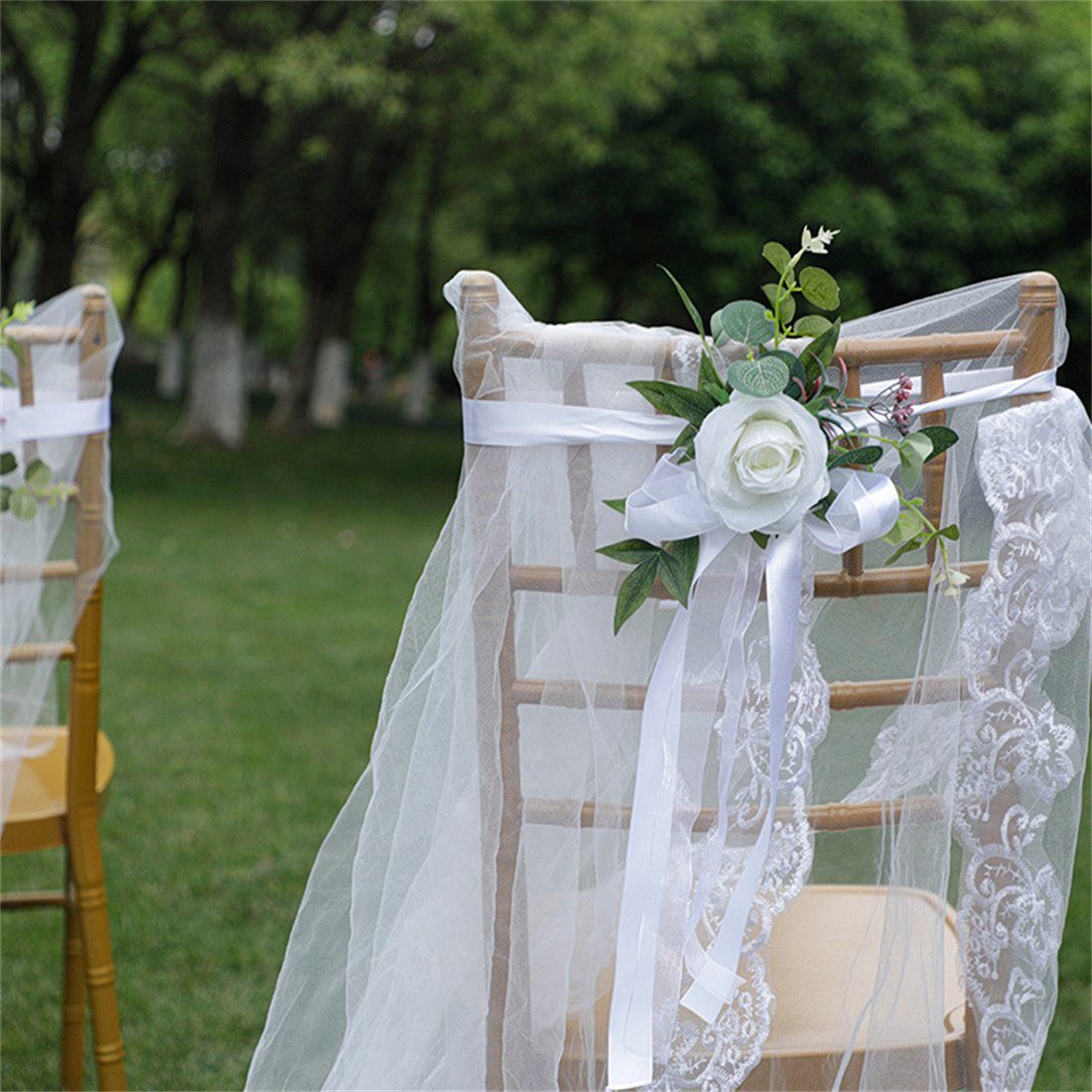 Kunstkranz Dekorative Blumen für die Stuhllehne bei Hochzeiten, simuliertes Grün, DÖRÖY Weiß