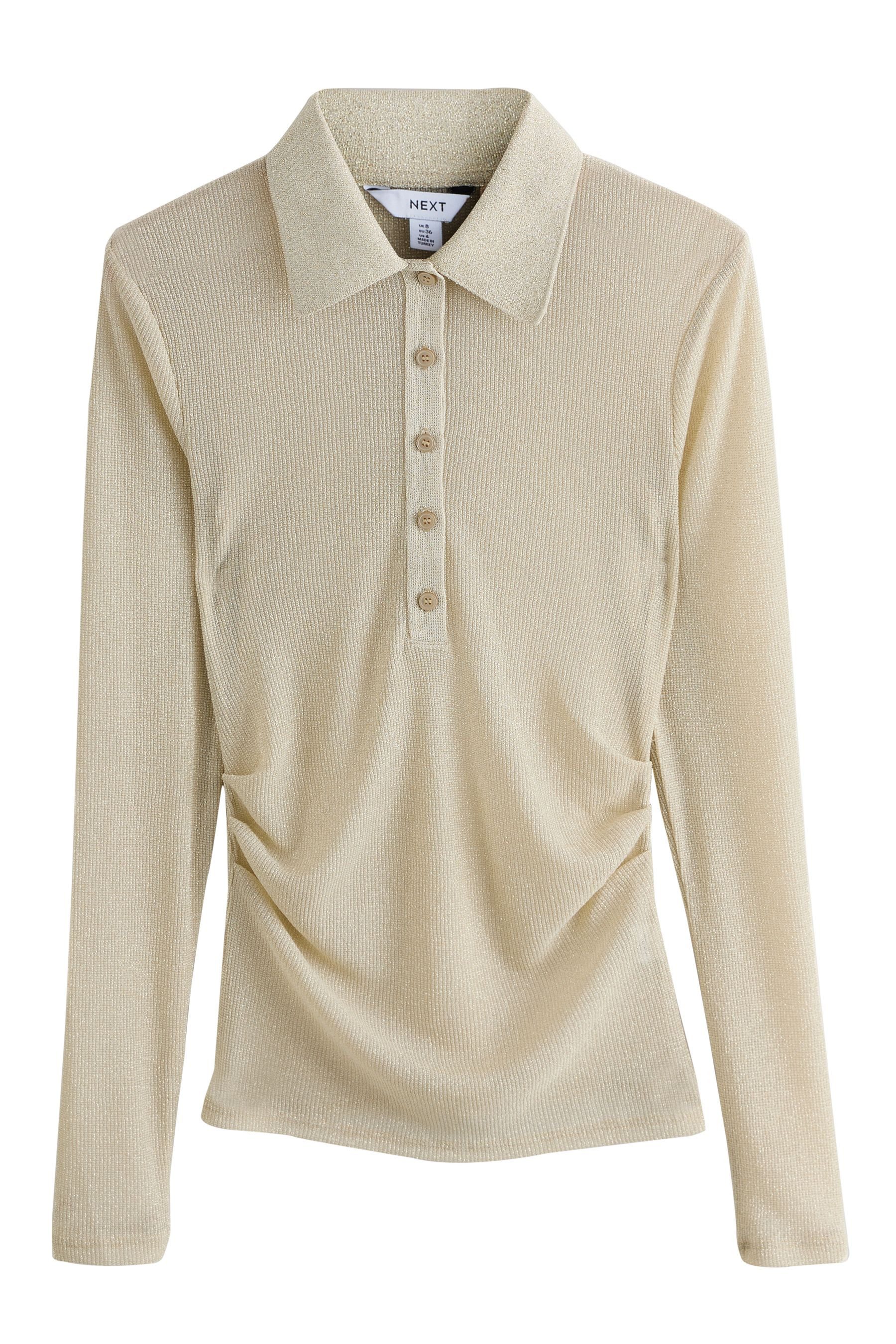 Next Langarmshirt Langärmeliges Polo-Top mit Glitzer (1-tlg)