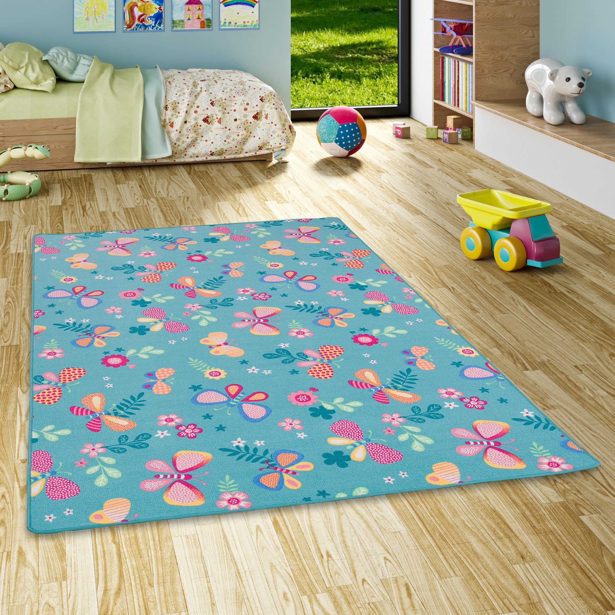 Snapstyle Kinderteppich Kinder Spiel Teppich Schmetterling, günstig online kaufen