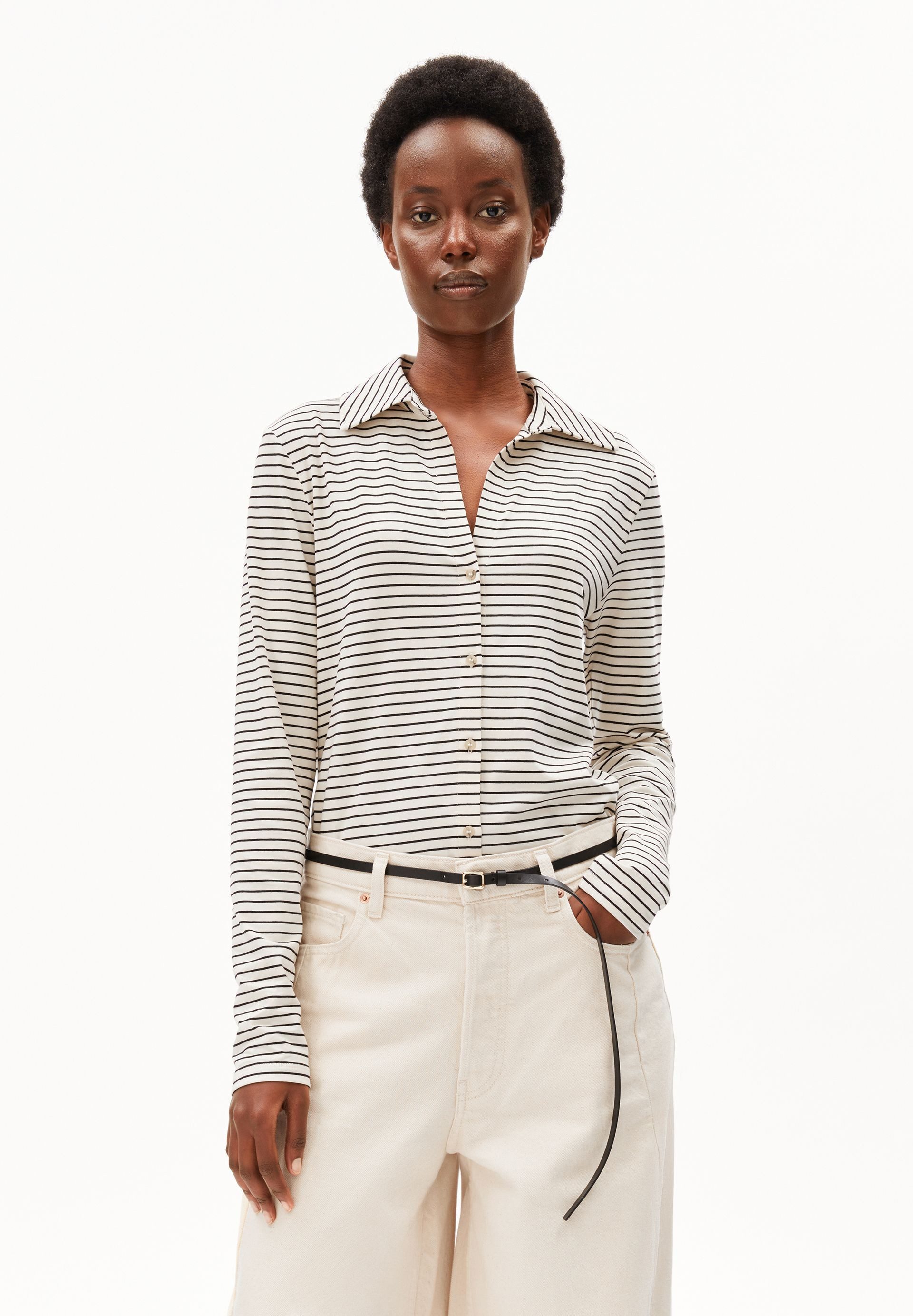 Armedangels Langarmbluse NALAANNIA STRIPE Bio-Baumwoll Mix Slim Fit