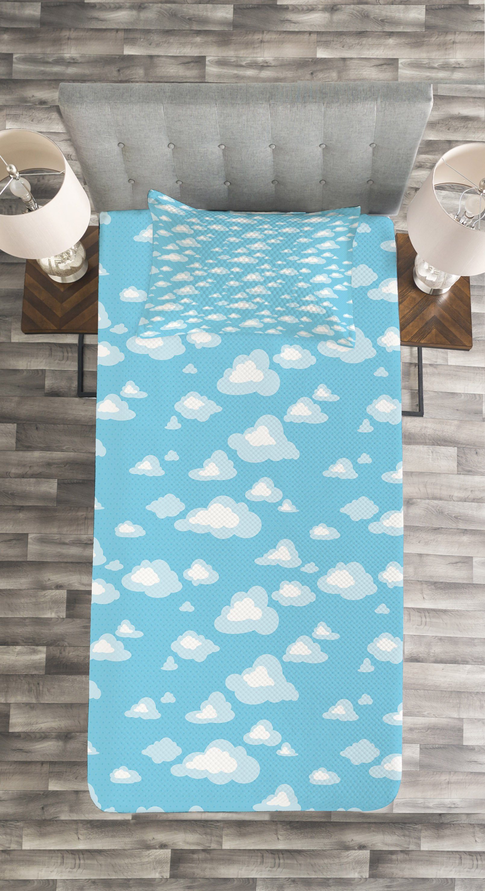Kissenbezügen mit Blau Cartoon-Himmel-Wolken Weiss Waschbar, Abakuhaus, Tagesdecke Set