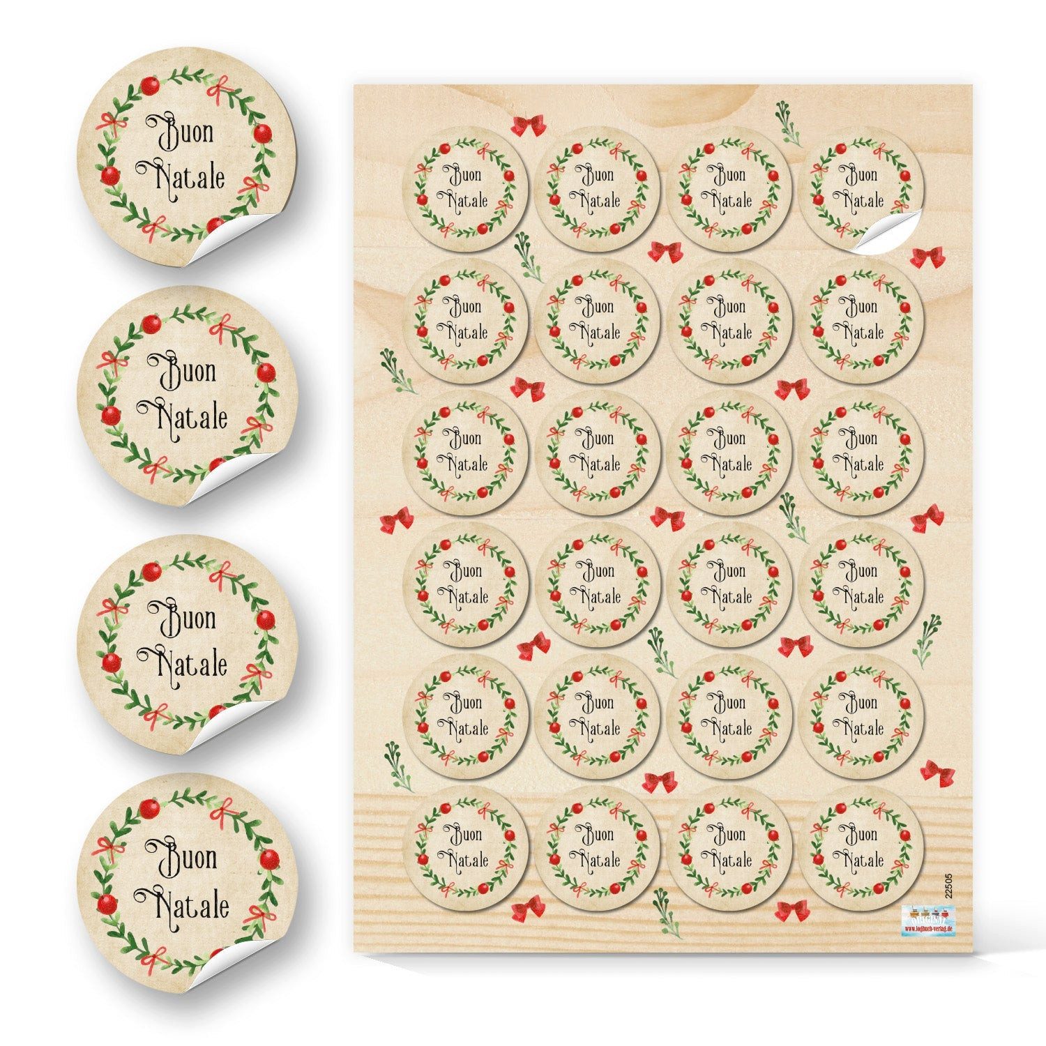 Logbuch-Verlag Aufkleber 48 Weihnachtssticker mit Text"Buon Natale" - Weihnachten Aufkleber