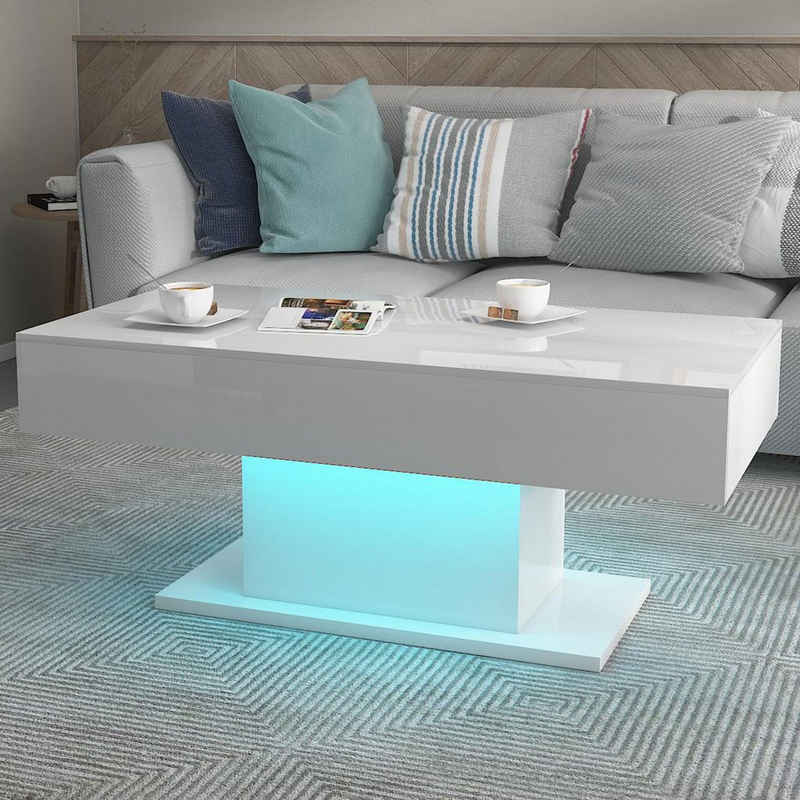 radelldar Couchtisch Wohnzimmertisch Hochglanz mit LED&Fernsteuerung modern 110x55x50cm,USB