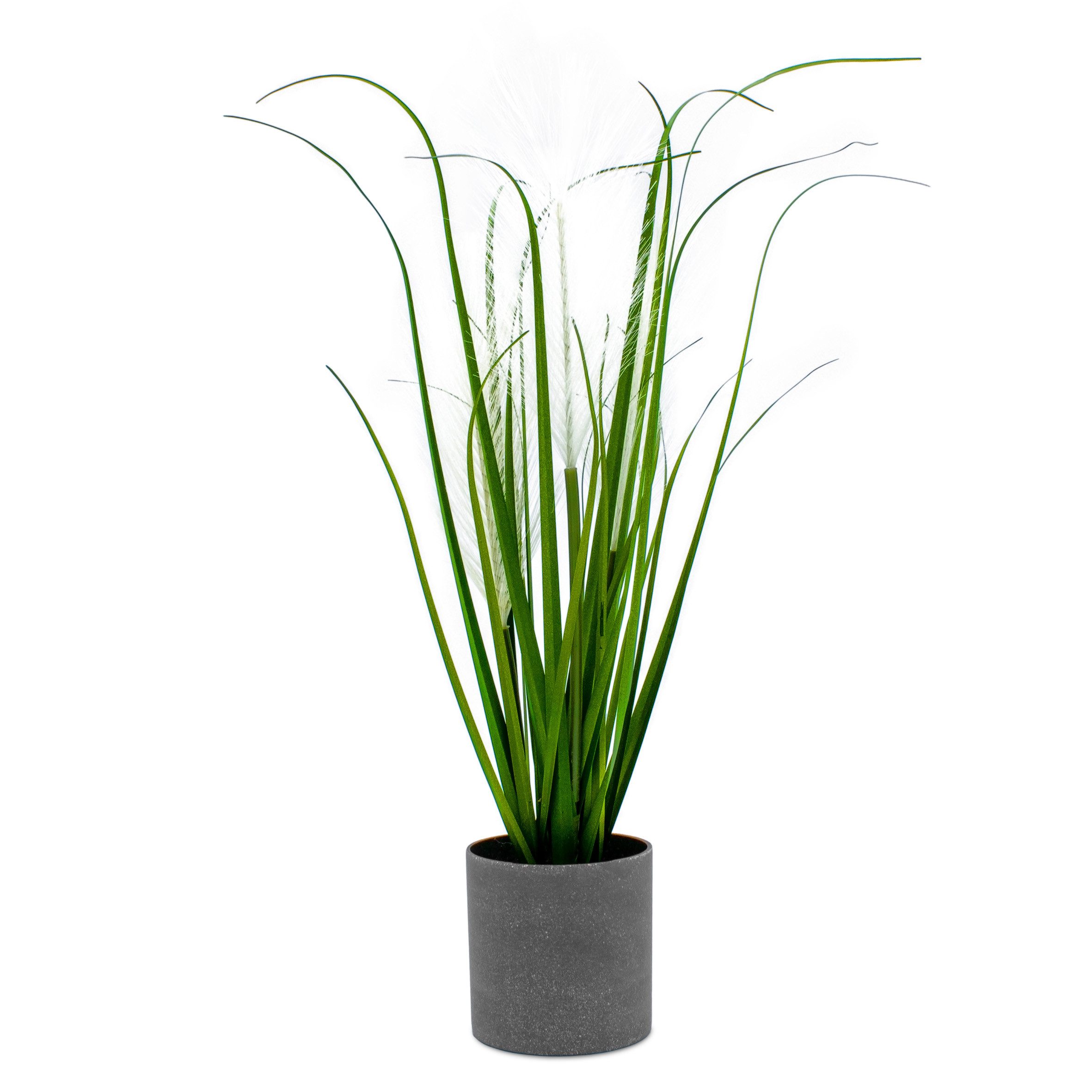 Künstliche Zimmerpflanze Deko Pampasgras im grauen Topf - 50 cm Kunstpflanze mit Blumentopf