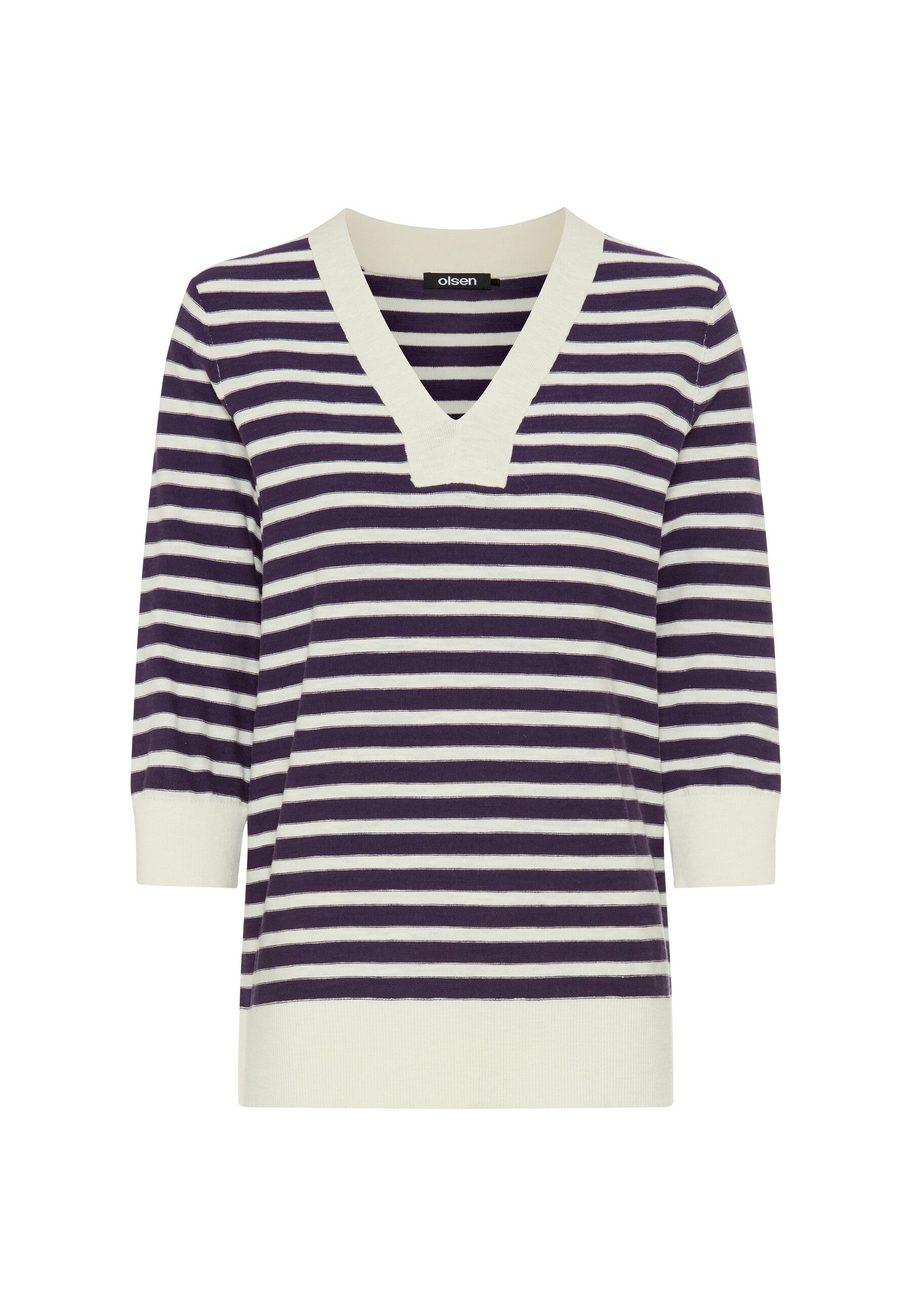 Olsen Strickpullover Pullover mit Streifen und V-Ausschnitt