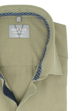 MARVELIS Kurzarmhemd Kurzarmhemd - Comfort Fit - Einfarbig - Olive