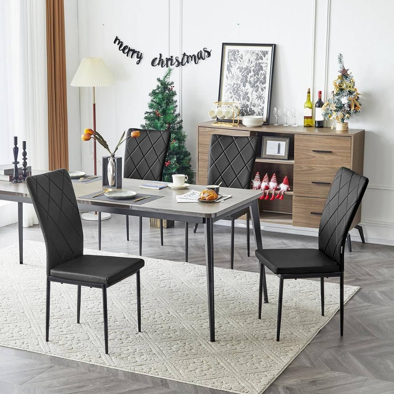 Woltu Esszimmerstuhl (Set, 4 St), Küchenstuhl Kunstleder, mit hoher Rückenl günstig online kaufen