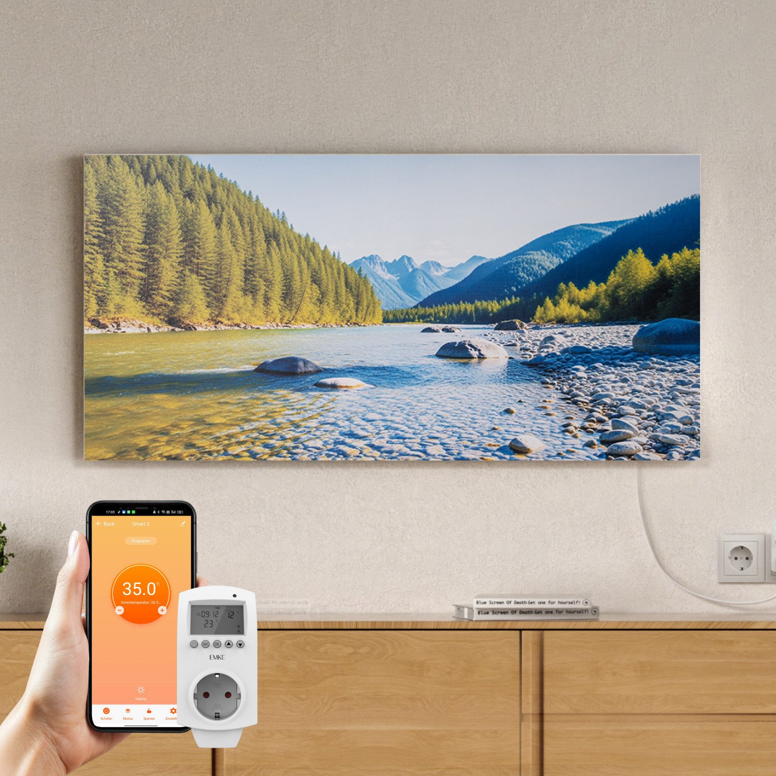 EMKE Infrarotheizung Elektroheizung, mit WLAN Smart Thermostat, App-Steuerung, 1200 W, Wandmontage, Überhitzungsschutz, Infrarot-Heizung