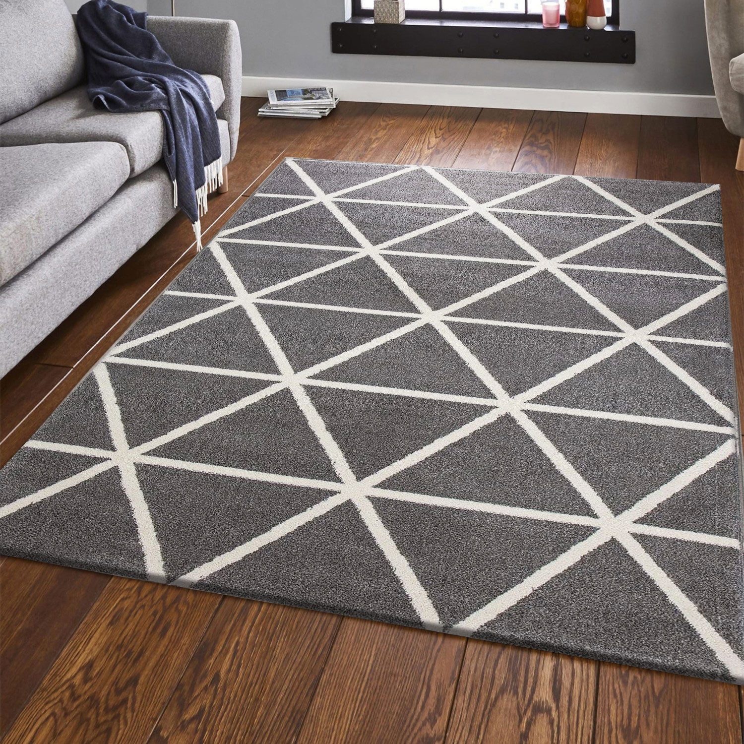 Vimoda Teppich Viva Classic, Wohnzimmer Rauten Motiv, Rechteckig, Höhe: 12 mm, Läufer Wohnzimmer, Schlafzimmer Küche