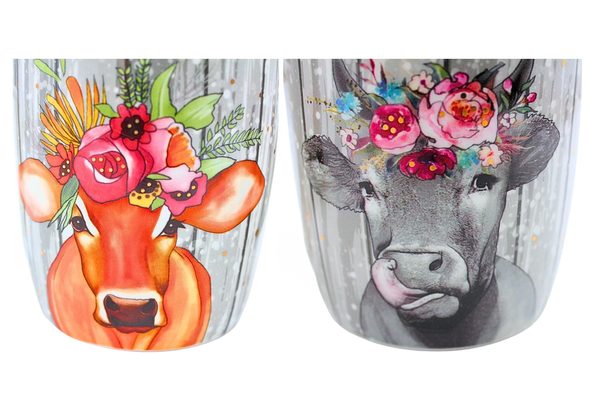 Dekohelden24 Tasse 2er Set Kaffeebecher Kaffeetasse aus Porzellan Motiv: Kuh, Porzellan, - Größe H/Ø: 12 x 9 cm, Fassungsvermögen 300ml