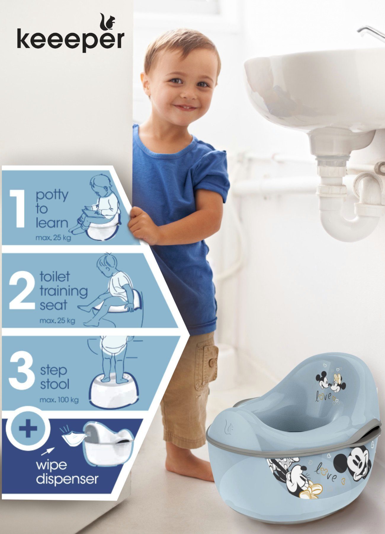 Europe, Made cloudy - deluxe Toilettentrainer FSC® 4in1, Wald weltweit keeeper - blue, kasimir Blau in babytopf mickey schützt