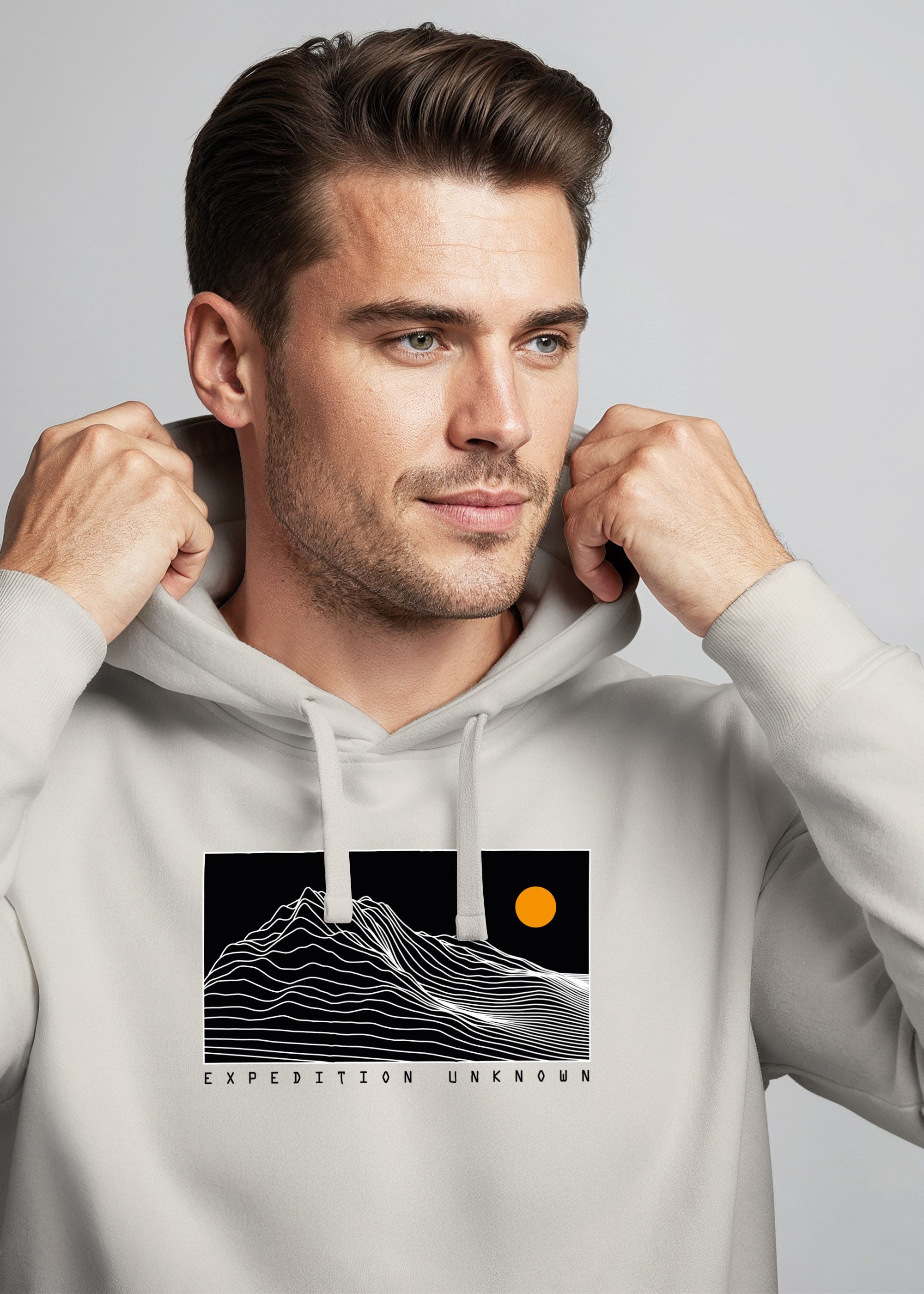 Neverless Hoodie Herren Hoodie Expedition Unknown Kapuzensweatshirt Berglinien Print