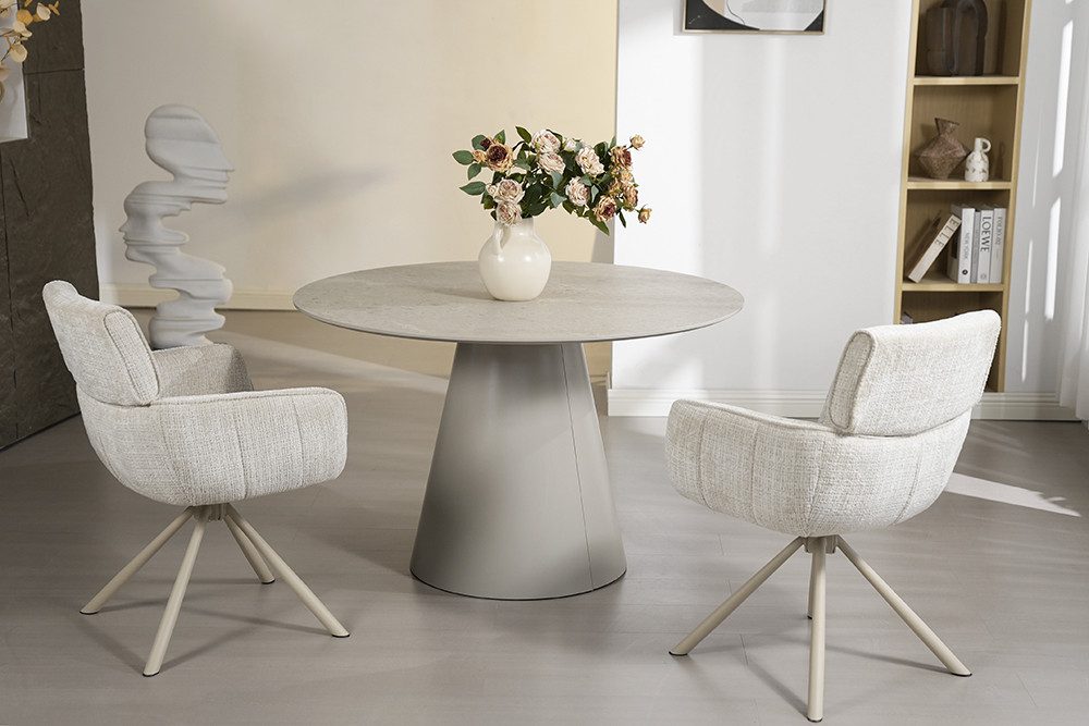 riess-ambiente Esstisch EN VOGUE Ø120cm matt grau – Beton-Design, Säulenfuß, rund, 4 Personen (Einzelartikel, 1-St), Statement-Tisch – ideal für gemeinsame Mahlzeiten & Besprechungen