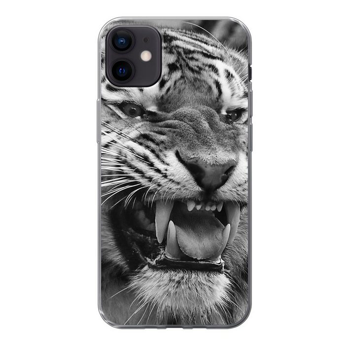 MuchoWow Handyhülle Tiger - Tiere - Schwarz - Weiß Handyhülle Apple iPhone 12 Mini Smartphone-Bumper Print Handy